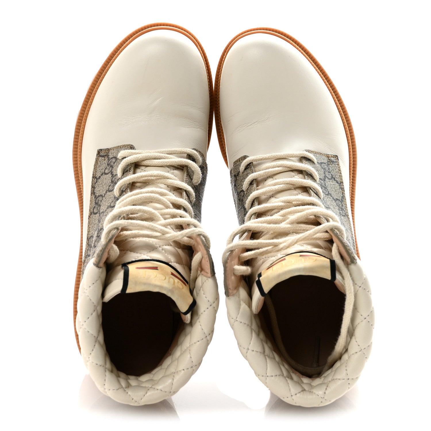 APOLLO CALFSKIN GG SUPREME NAPPA SAMOA QUILTED LACE UP ANKLE BOOTS MYSTIC WHITE BEIGE EBONY