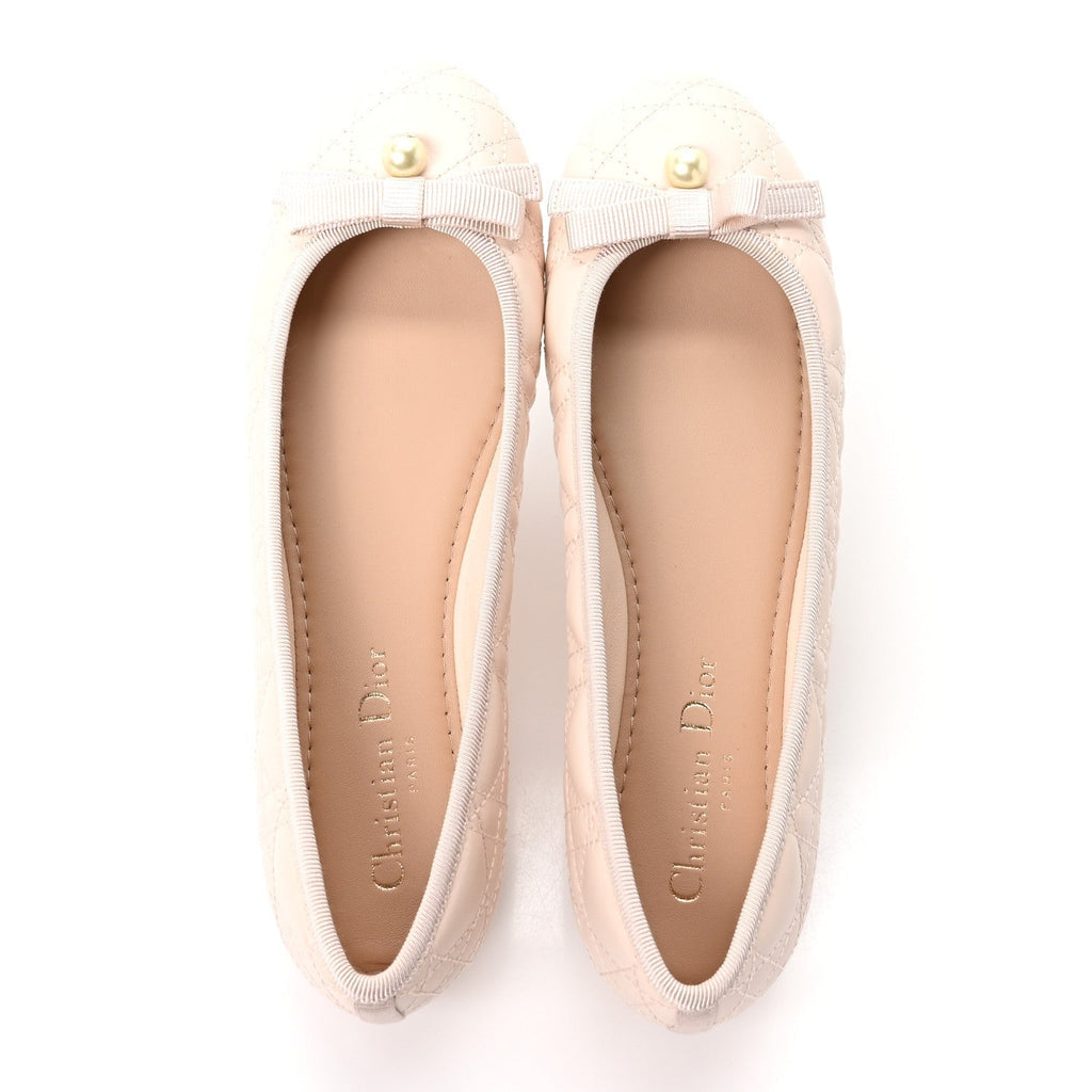 CALFSKIN CANNAGE PEARL BOW BALLET FLATS ROSE QUARTZ
