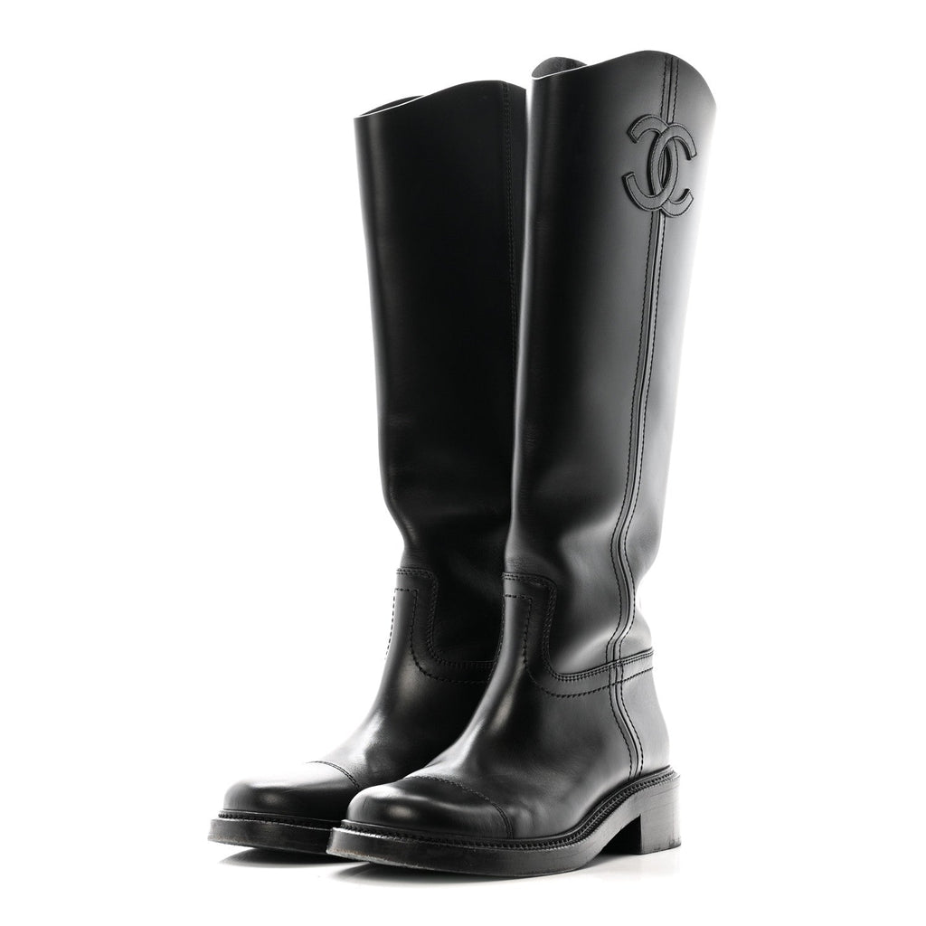 CALFSKIN CAP TOE CC RIDING BOOTS BLACK