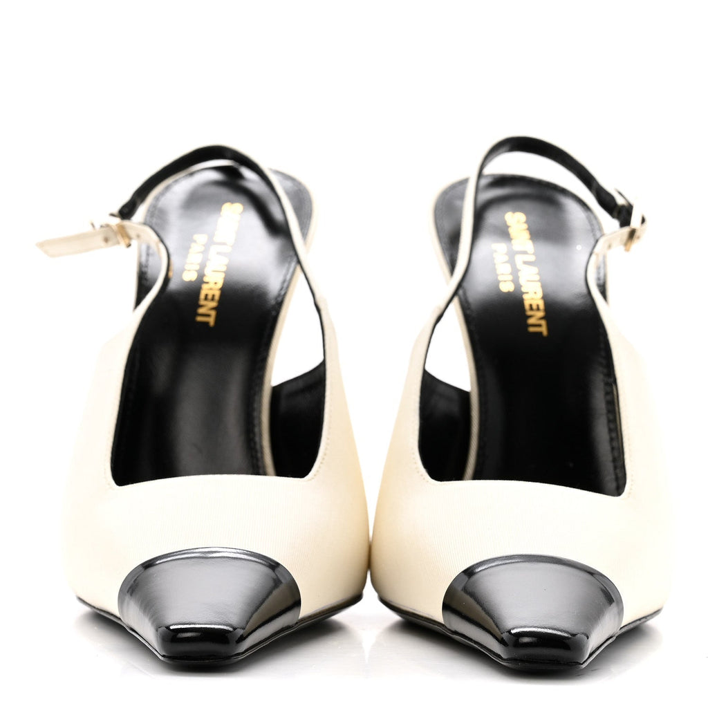 SATIN CALFSKIN INES SLINGBACK PUMPS IVORY BLACK