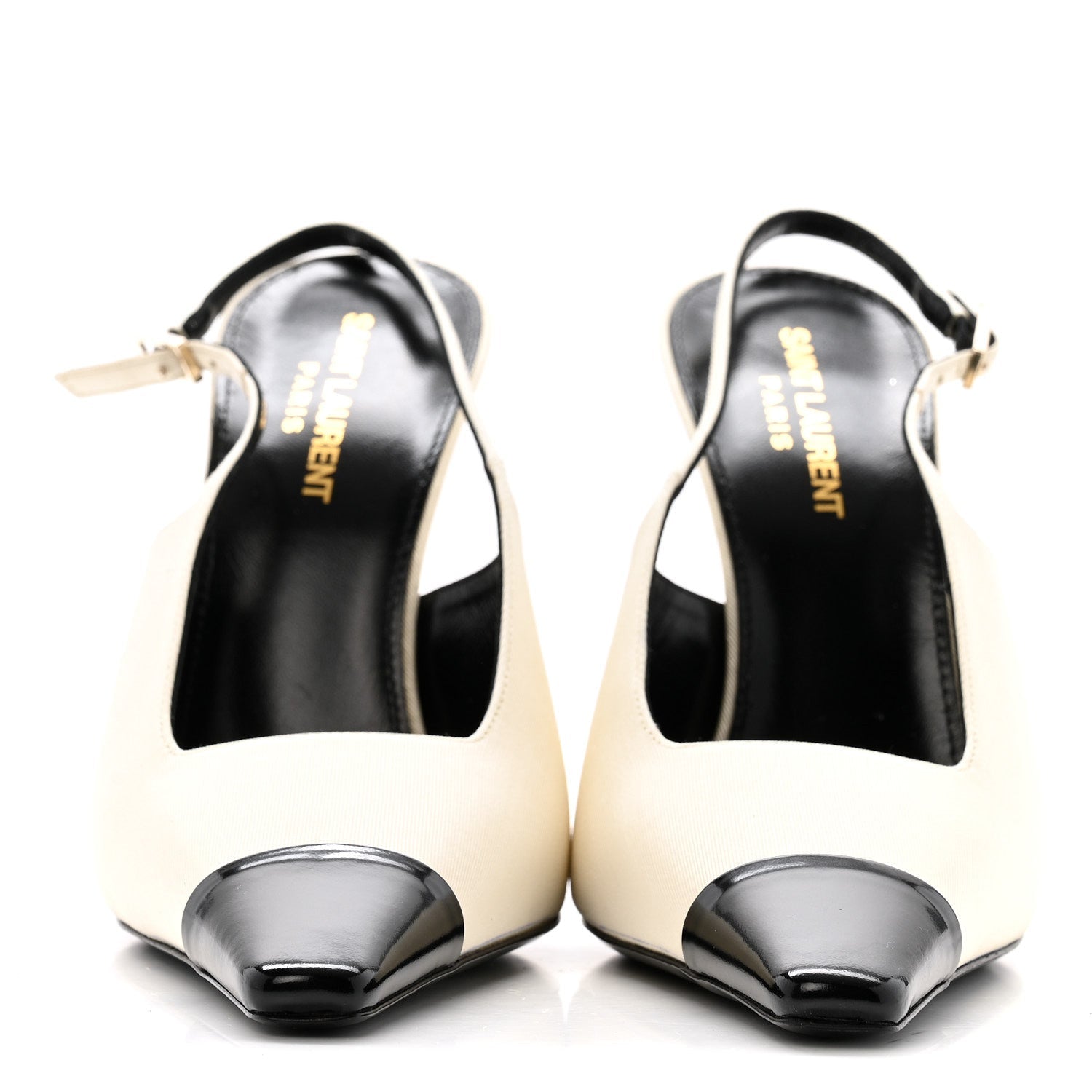 SATIN CALFSKIN INES SLINGBACK PUMPS IVORY BLACK