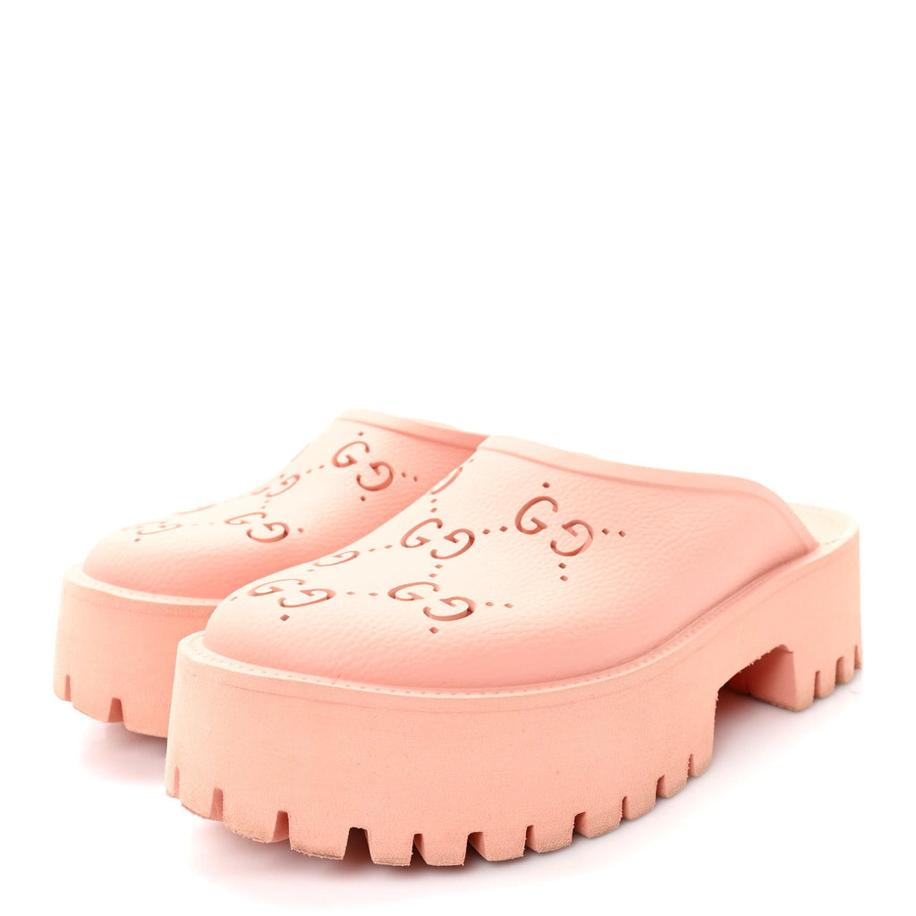 RUBBER GG MONOGRAM PERFORATED ELEA PLATFORM 55MM LUG SOLE SANDALS PEACHY CHIC