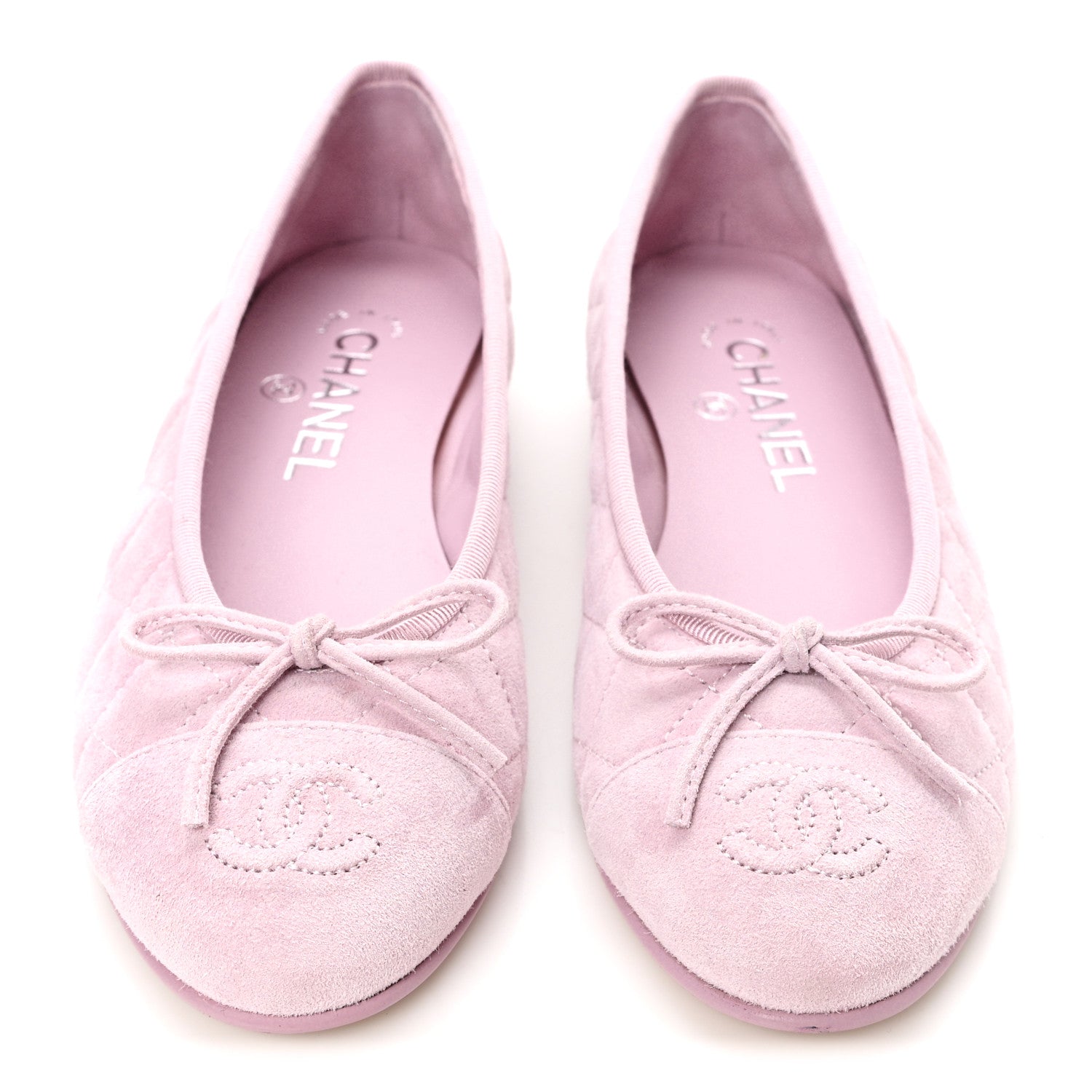 SUEDE QUILTED CAP TOE CC BALLERINA FLATS LIGHT PINK