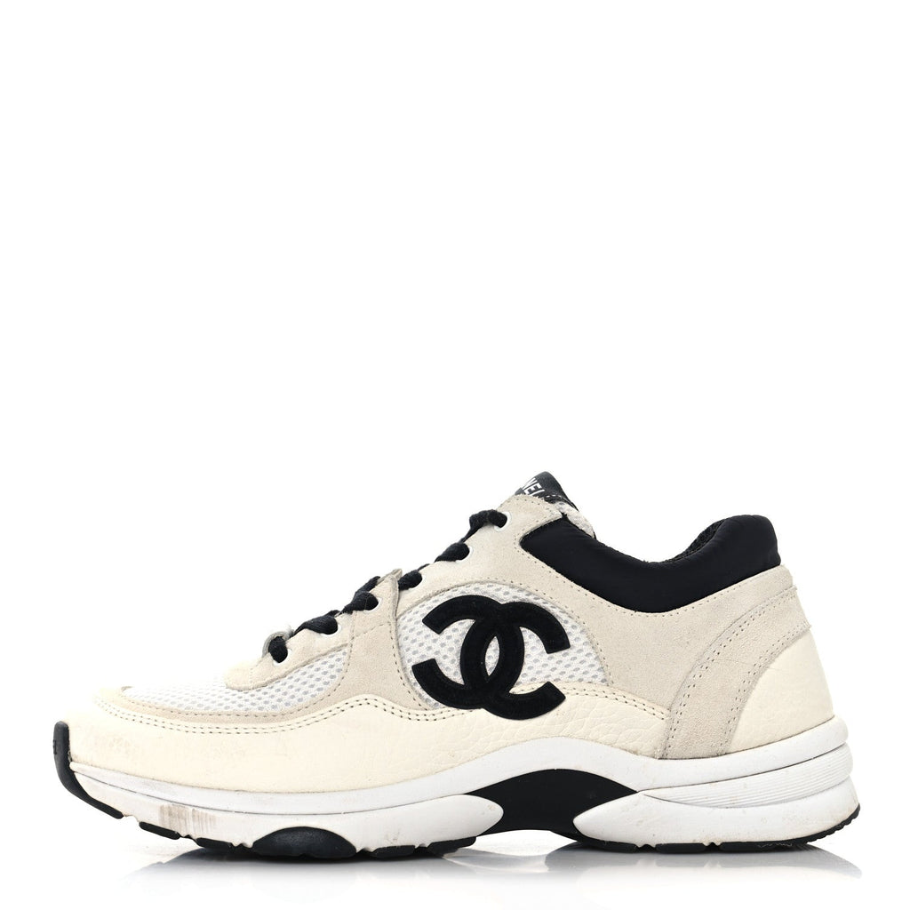 MESH SUEDE CALFSKIN GRAINED CALFSKIN WOMENS CC SNEAKERS WHITE BLACK