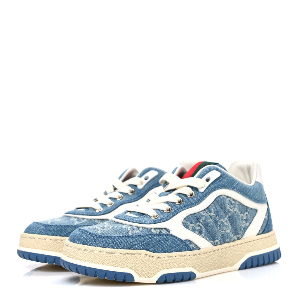 NEW DENIM DELAVE GG MONOGRAM WOMENS RE-WEB SNEAKERS LIGHT BLUE ROYALE