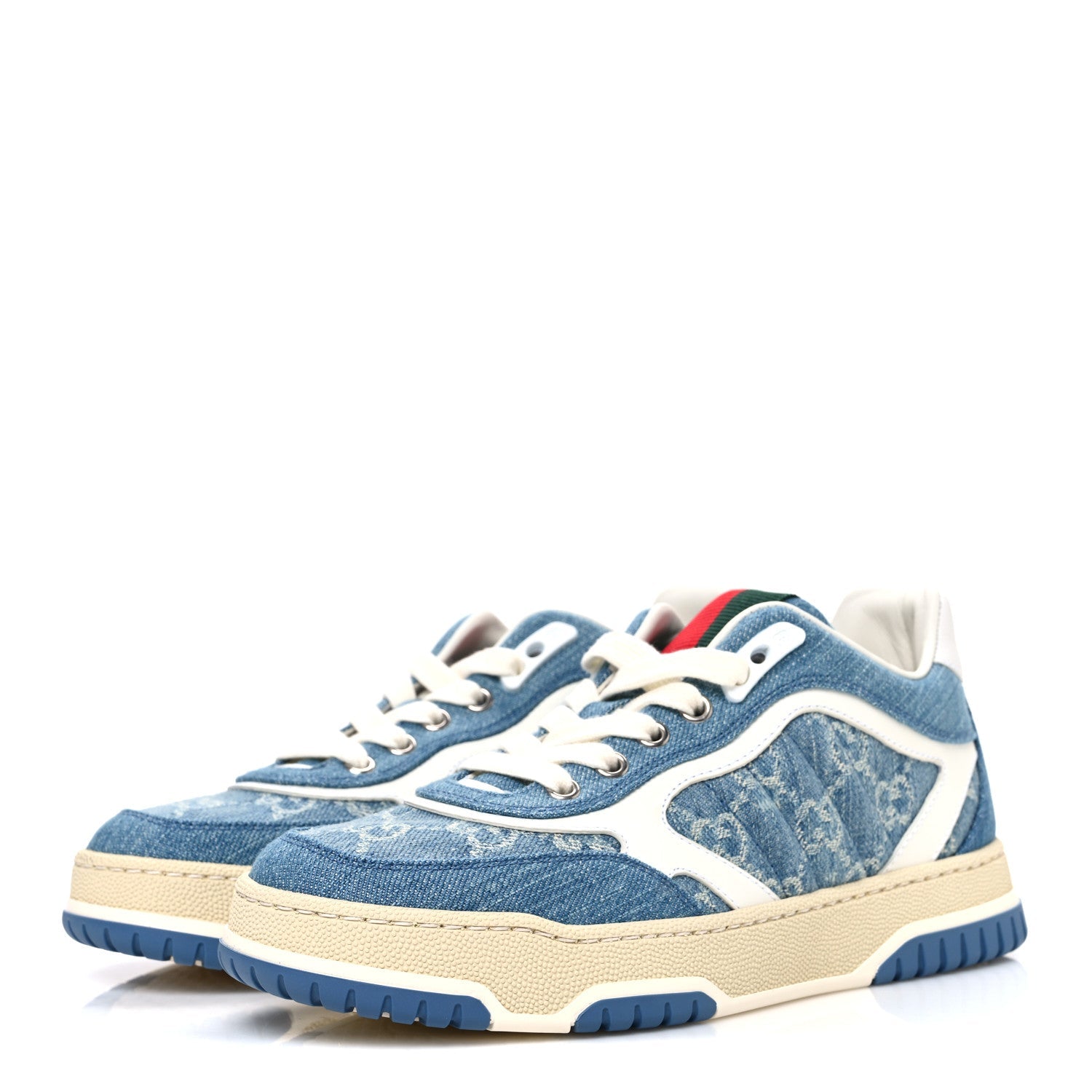 NEW DENIM DELAVE GG MONOGRAM WOMENS RE-WEB SNEAKERS LIGHT BLUE ROYALE