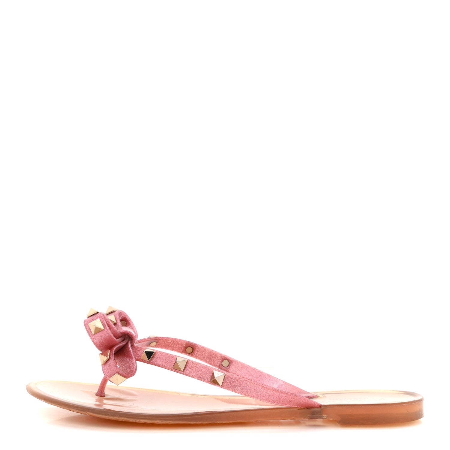PVC JELLY GLITTER ROCKSTUD BOW THONG SANDALS PINK