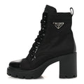SPAZZOLATO RE-NYLON METAL TRIANGLE LOGO LACE UP 55MM ANKLE BOOTS BLACK