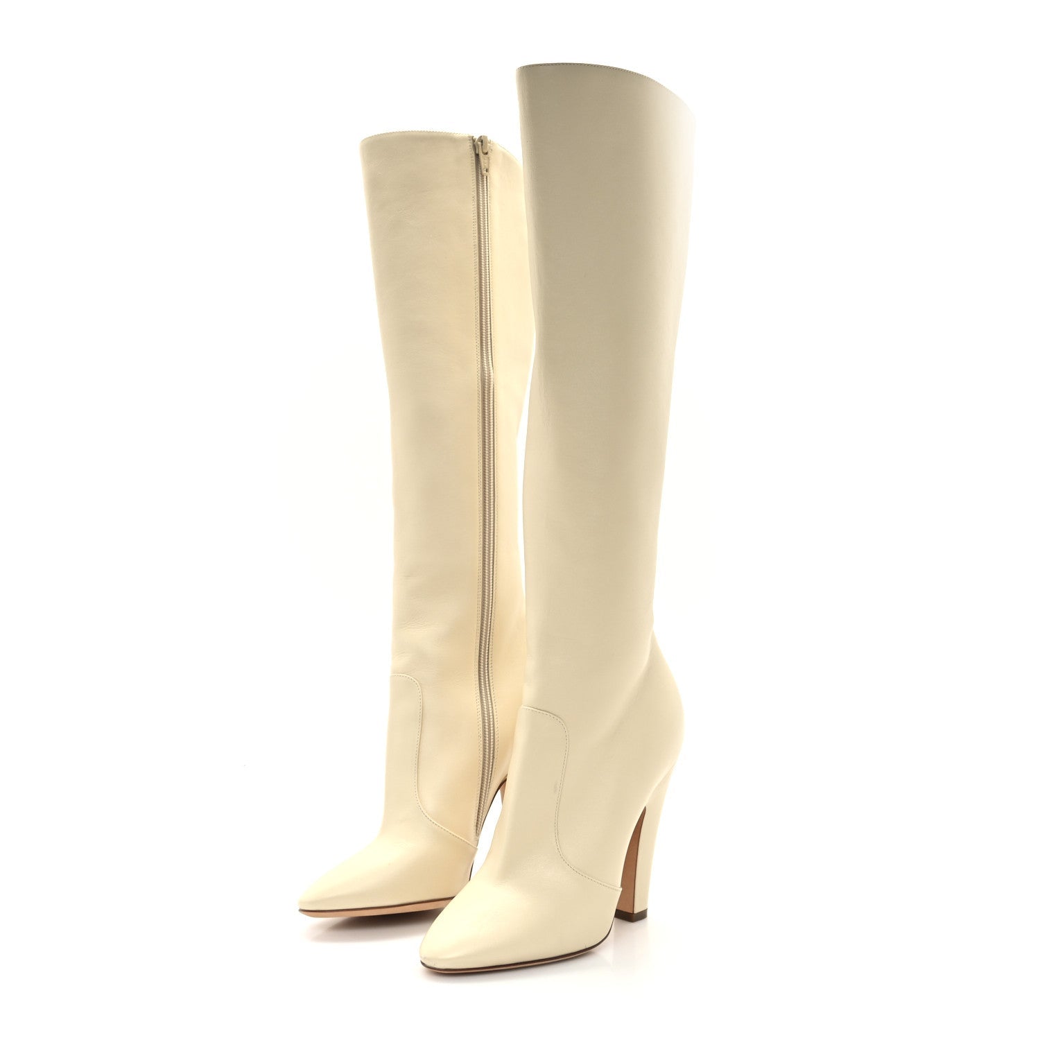 CALFSKIN KNEE HIGH SKINNY BOOTS EGGSHELL