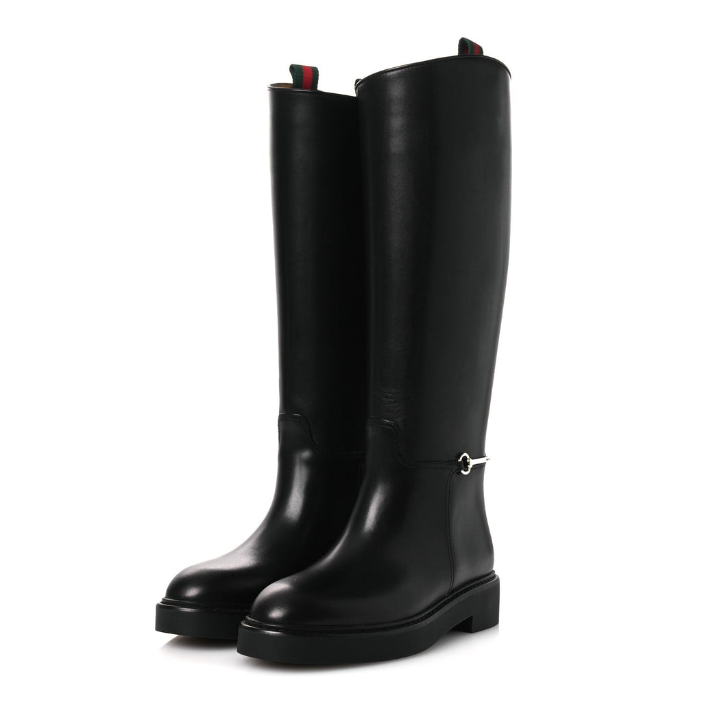 SHINY CALFSKIN MICHELANGELO SLIM HORSEBIT RIDING BOOTS BLACK