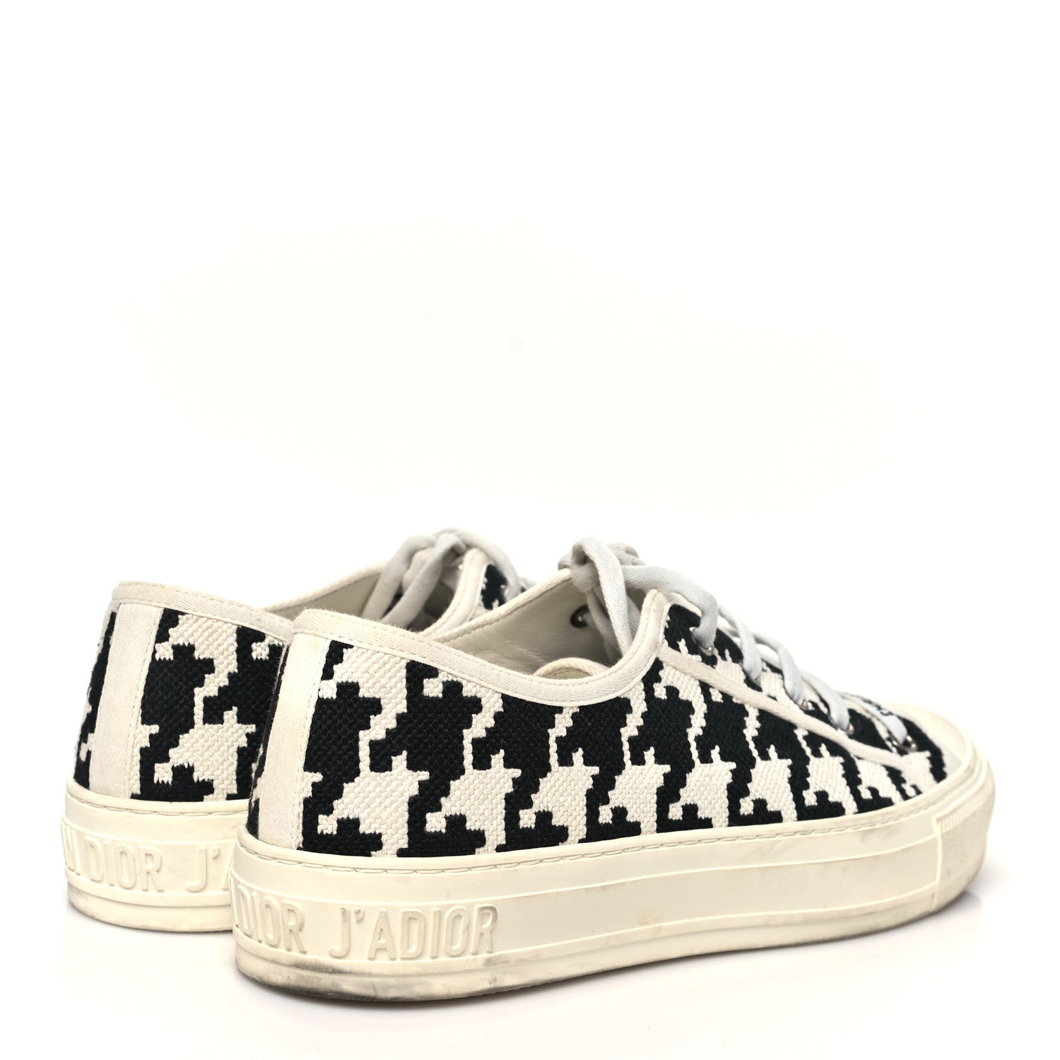 CANVAS MACRO HOUNDSTOOTH EMBROIDERED WOMENS WALK'N'DIOR LOW TOP SNEAKERS WHITE BLACK