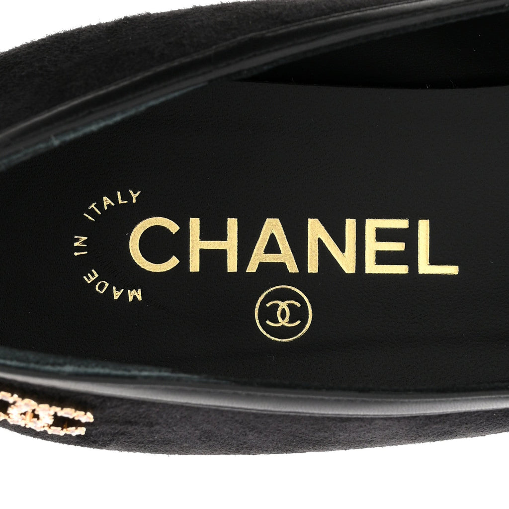 SUEDE KIDSKIN LAMBSKIN PATENT CALFSKIN CRYSTAL CC CAP TOE FLATS BLACK