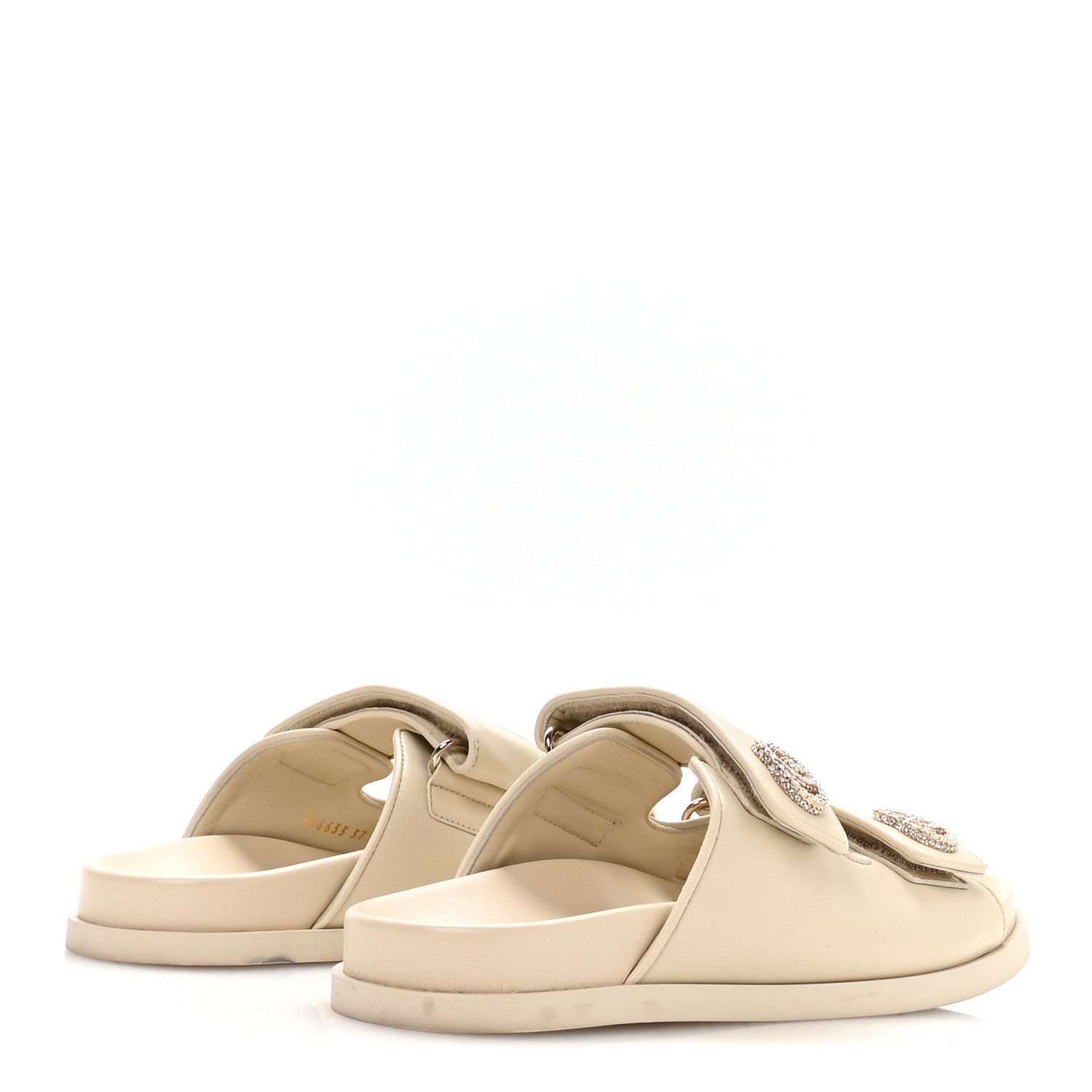 CALFSKIN DOUBLE G CRYSTAL WOMENS ISLA DAD SANDALS IVORY