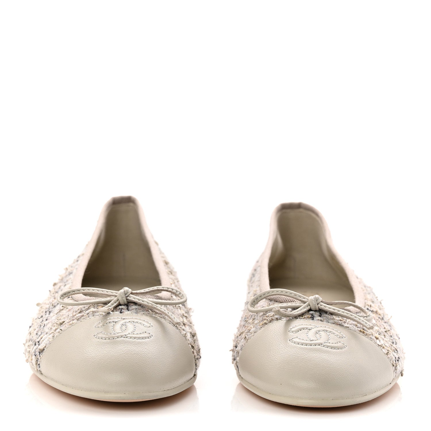 TWEED LAMBSKIN CAP TOE BALLERINA FLATS GREY MULTICOLOR