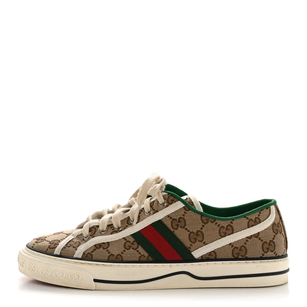 GG MONOGRAM WEB WOMENS 1977 TENNIS SNEAKERS BEIGE EBONY MYSTIC WHITE
