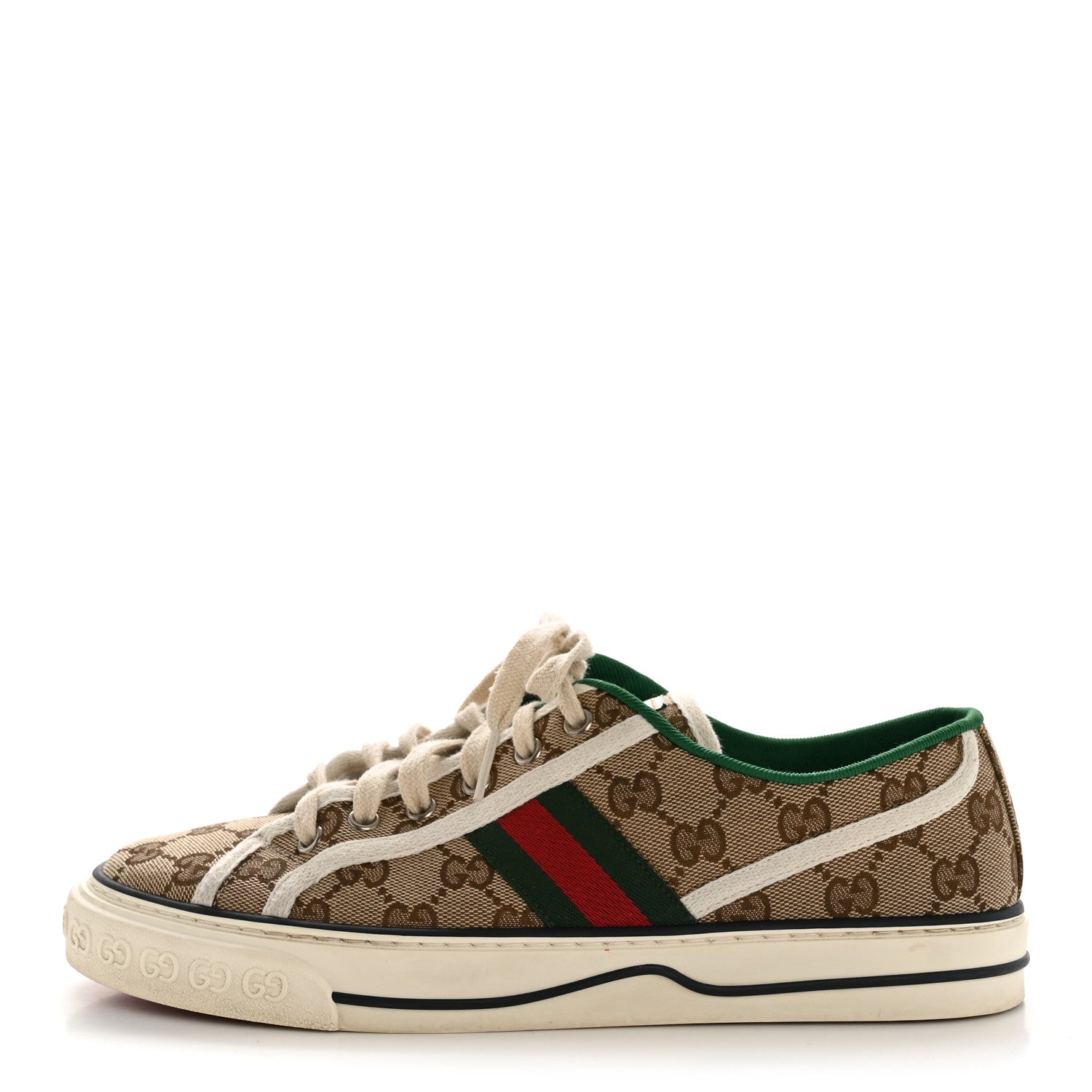 GG MONOGRAM WEB WOMENS 1977 TENNIS SNEAKERS BEIGE EBONY MYSTIC WHITE