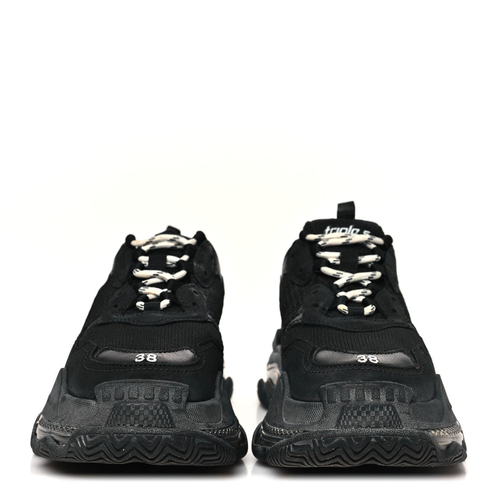 FABRIC MESH CLEAR SOLE WOMENS TRIPLE S SNEAKERS BLACK