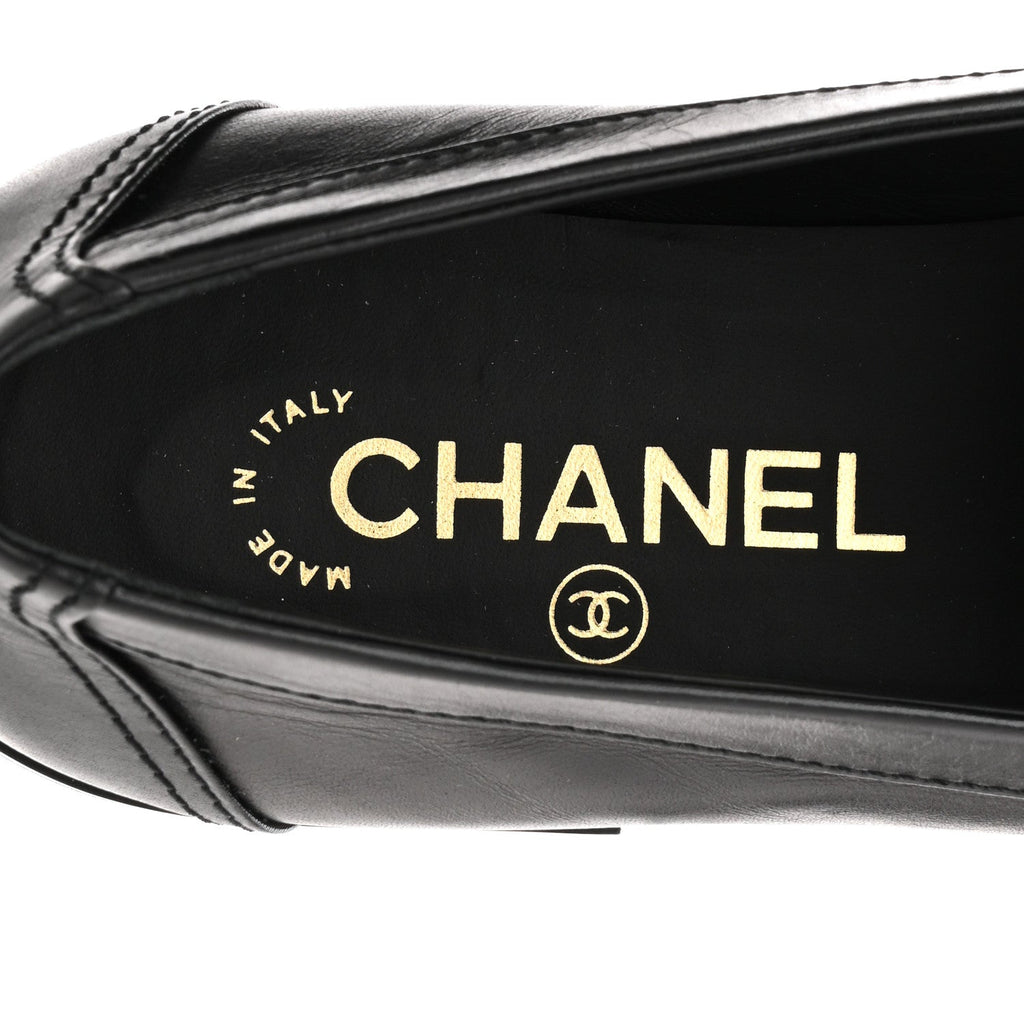SHINY CALFSKIN METAL CC MOCASSIN LOAFERS BLACK