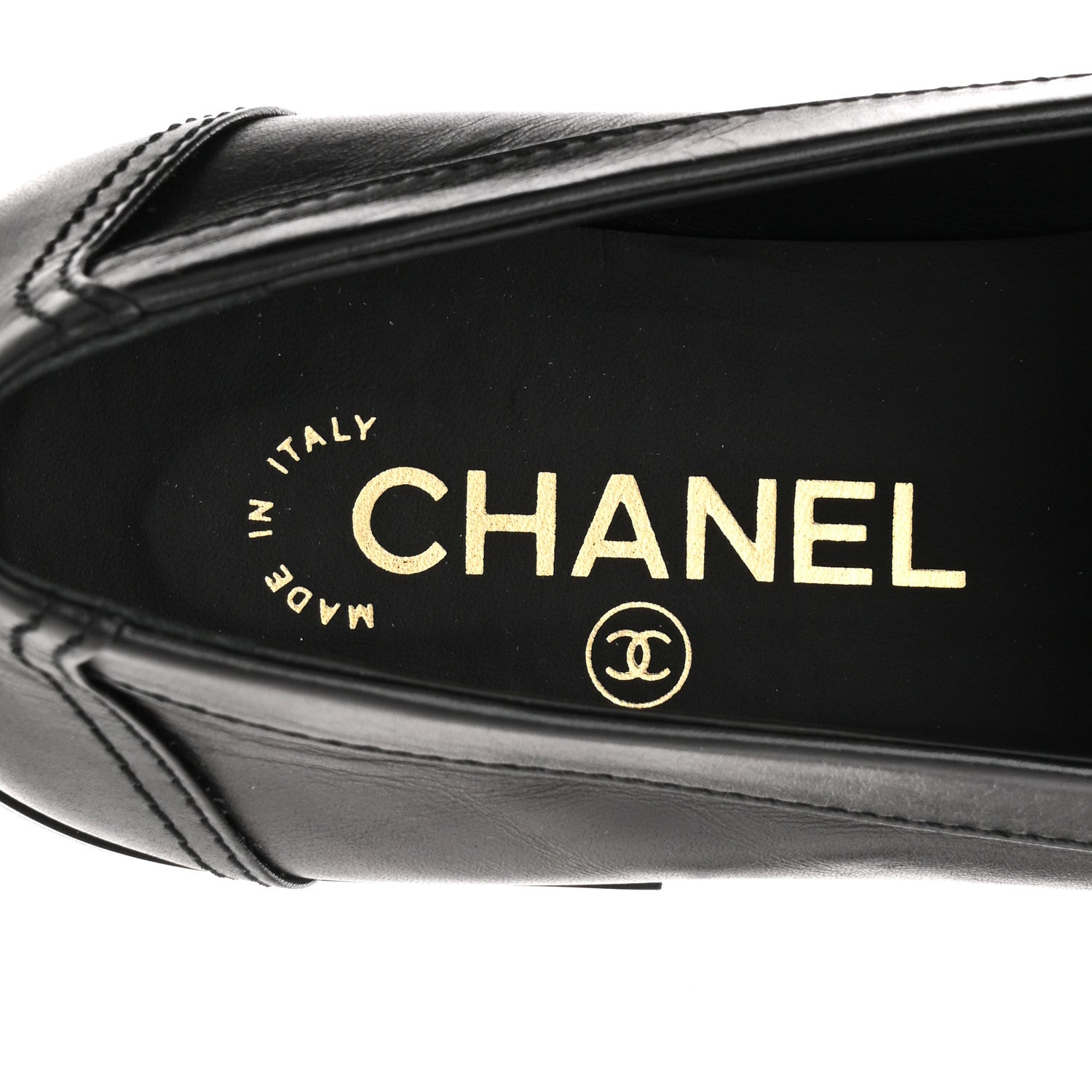 SHINY CALFSKIN METAL CC MOCASSIN LOAFERS BLACK