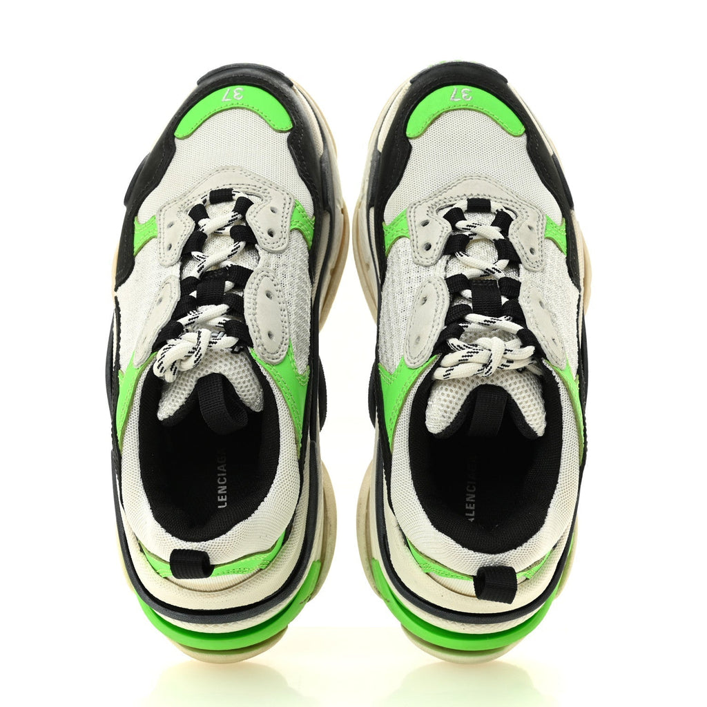 FABRIC MESH WOMENS TRIPLE S SNEAKERS WHITE GREEN FLUO BLACK