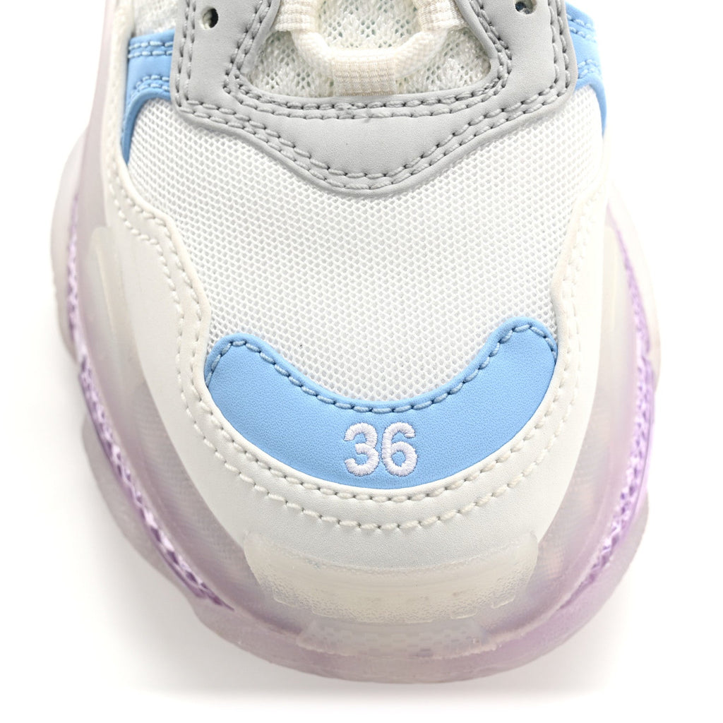 FABRIC MESH CLEAR SOLE WOMENS TRIPLE S SNEAKERS LIGHT BLUE GREY LILAC WHITE