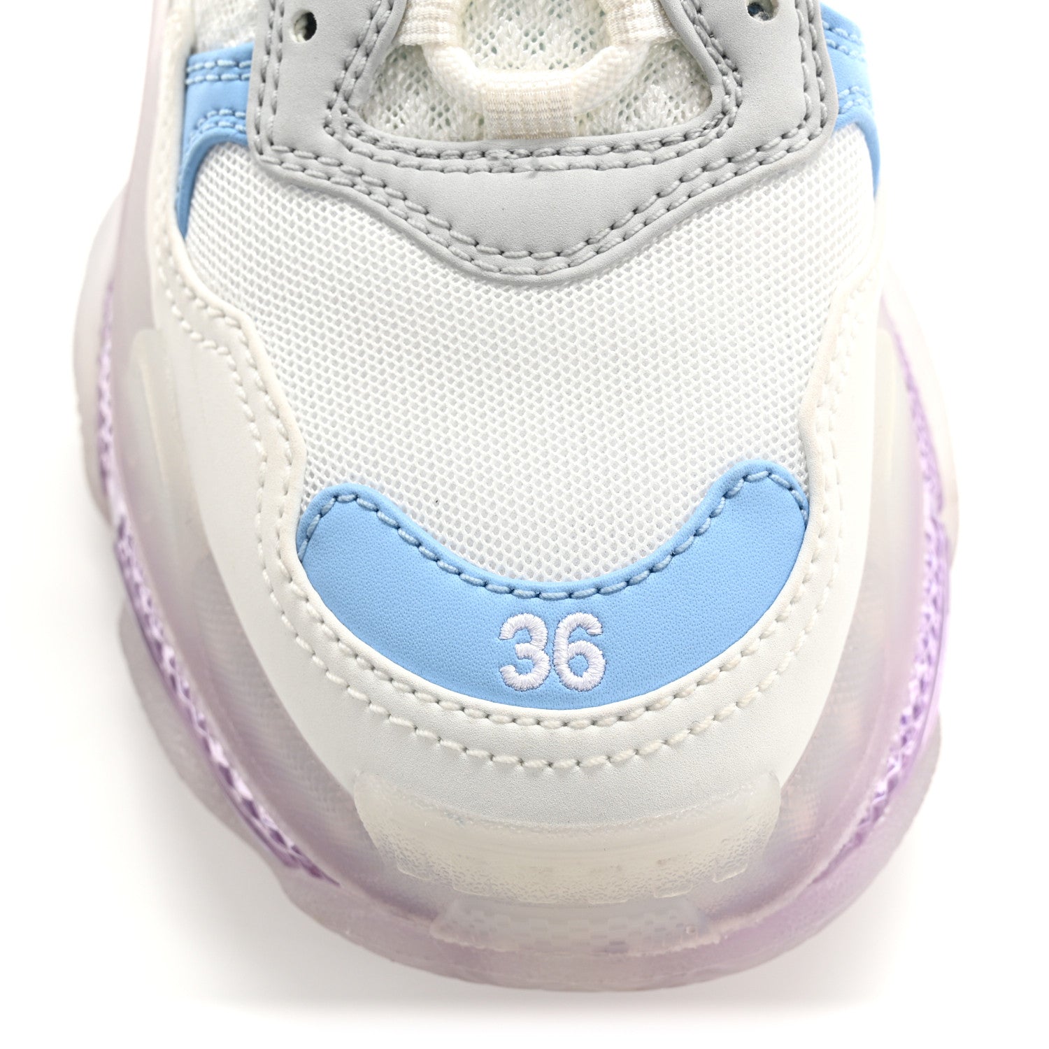 FABRIC MESH CLEAR SOLE WOMENS TRIPLE S SNEAKERS LIGHT BLUE GREY LILAC WHITE