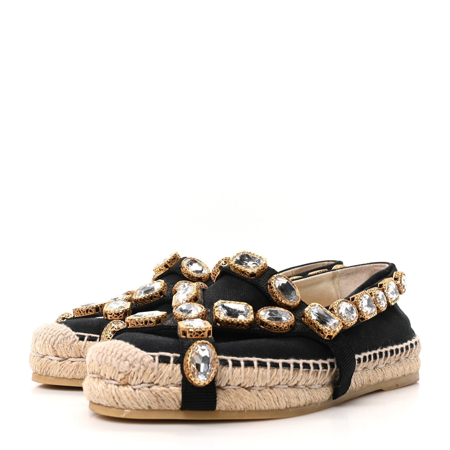 CANVAS CRYSTAL EMBELLISHED ESPADRILLES BLACK