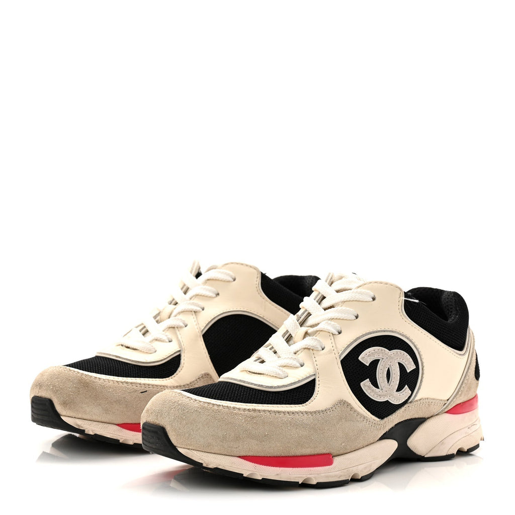 MESH SUEDE CALFSKIN GRAINED CALFSKIN WOMENS CC SNEAKERS WHITE BLACK PINK