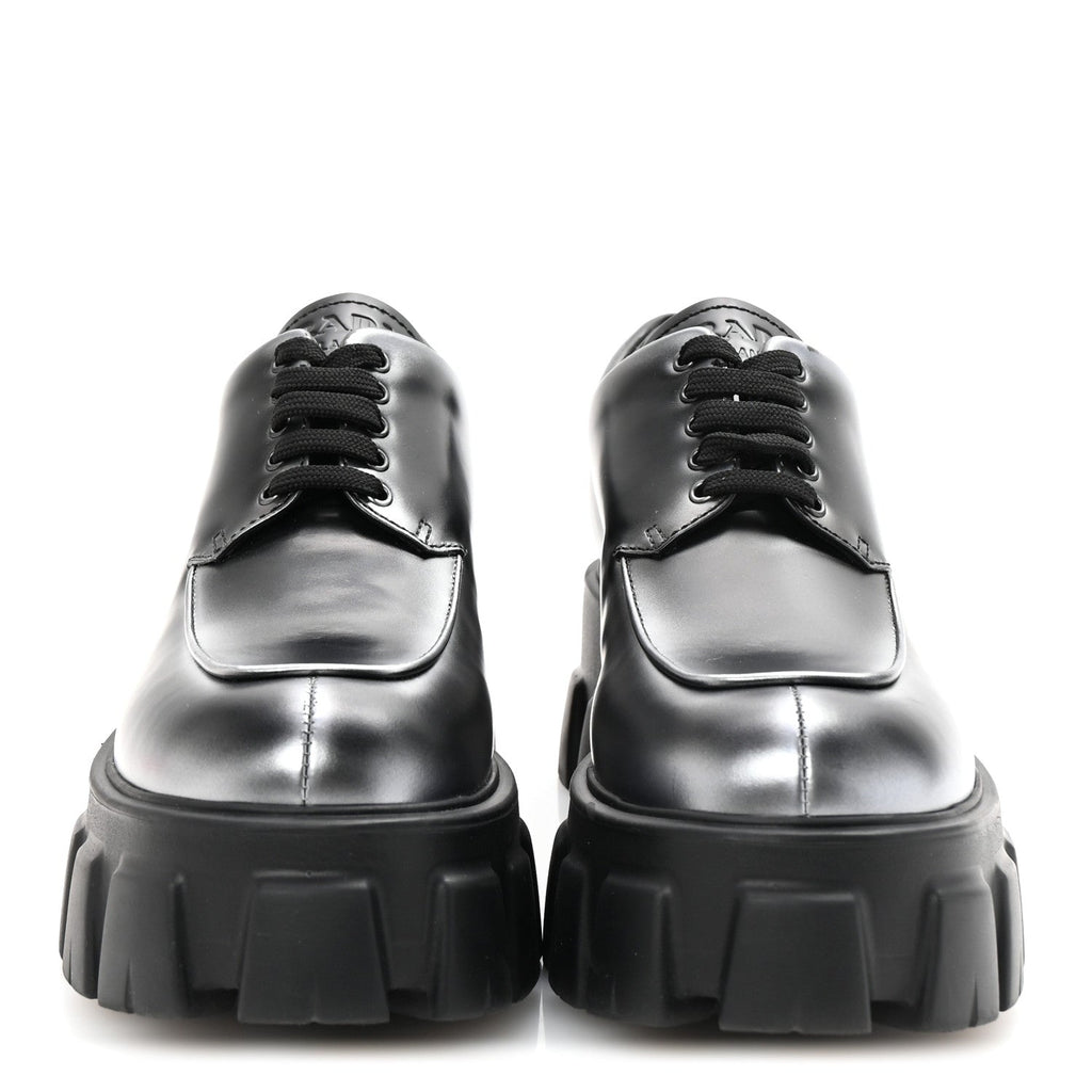 SPAZZOLATO ROIS SFUMATO MONOLITH 55MM DERBY LOAFERS BLACK ARGENTO