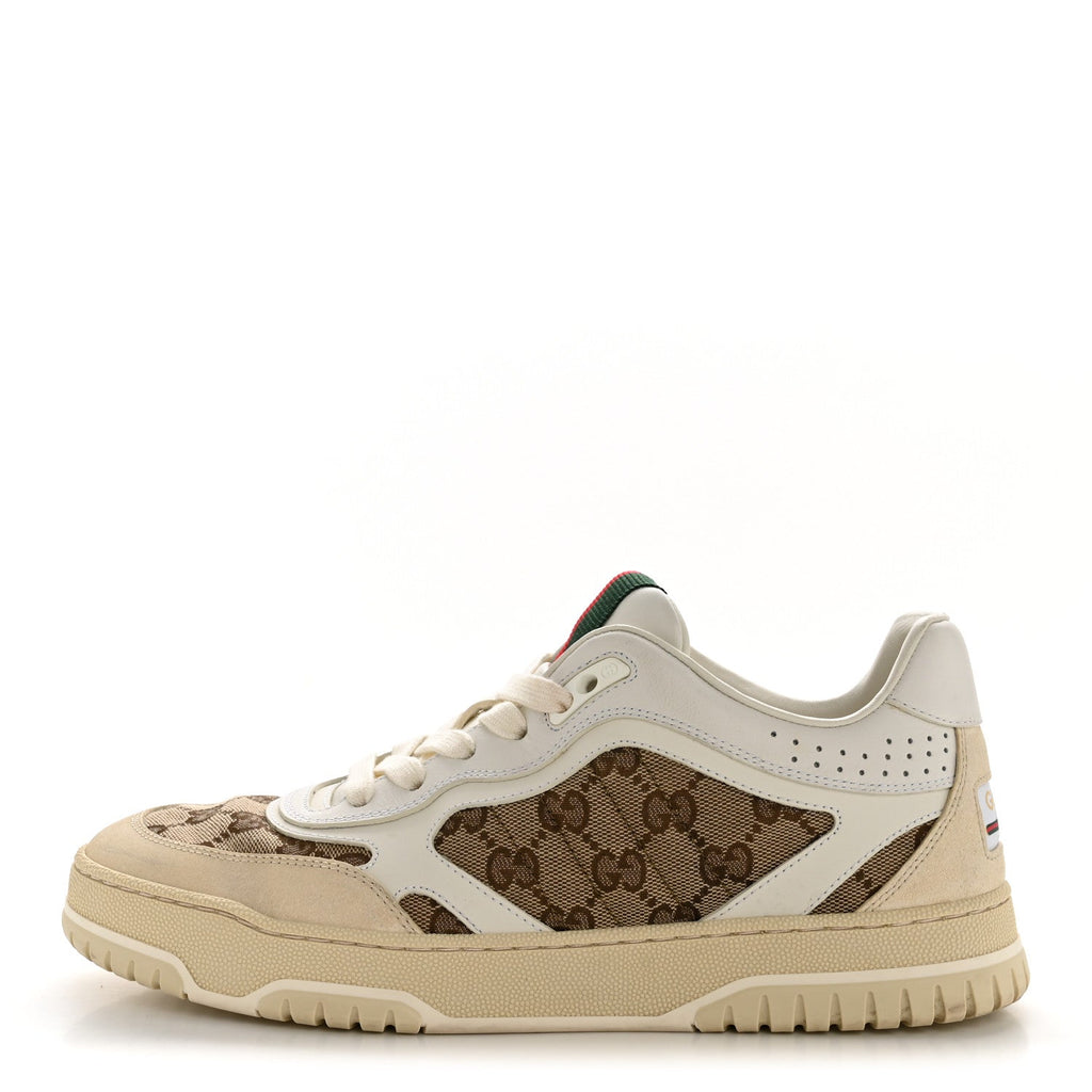CALFSKIN GG MONOGRAM RE-WEB WOMENS SNEAKERS WHITE BEIGE EBONY