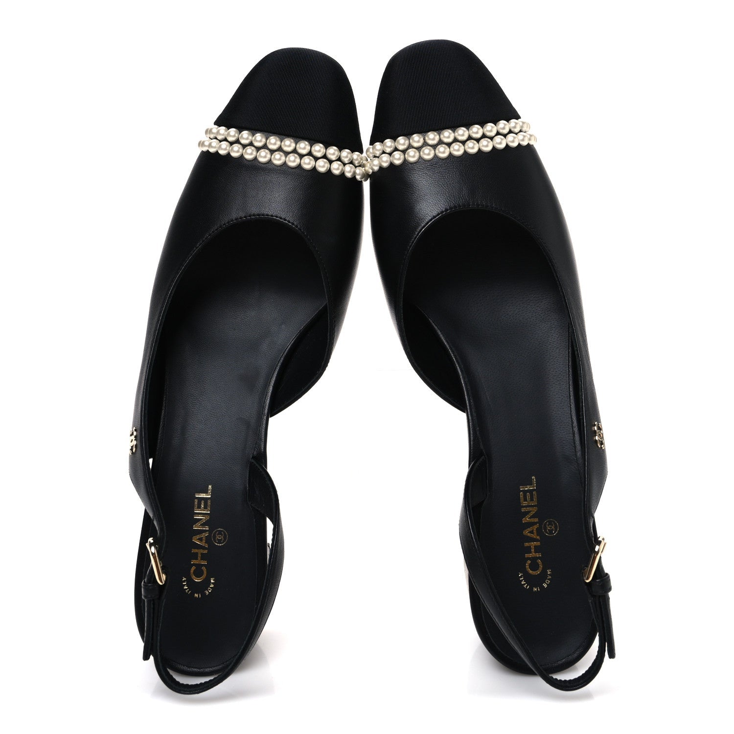 LAMBSKIN GROSGRAIN PEARL CAP TOE CC SLINGBACK PUMPS BLACK