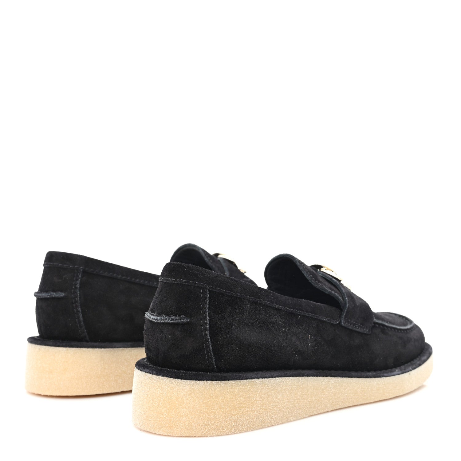 SUEDE CALFSKIN PEARL CC MOCCASIN LOAFERS BLACK