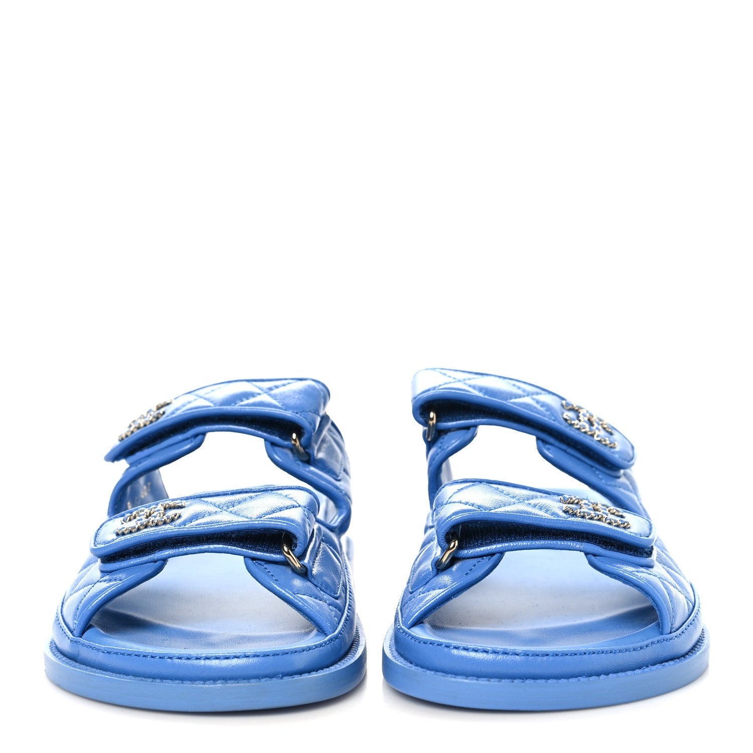 LAMBSKIN QUILTED VELCRO DAD CHAIN CC SLIDE SANDALS BLUE