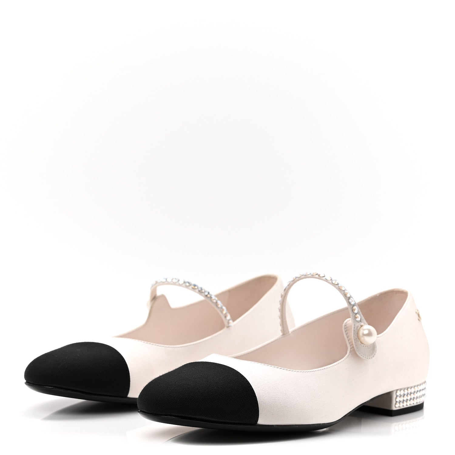 STRASS SATIN GROSGRAIN MARY JANE FLATS IVORY BLACK