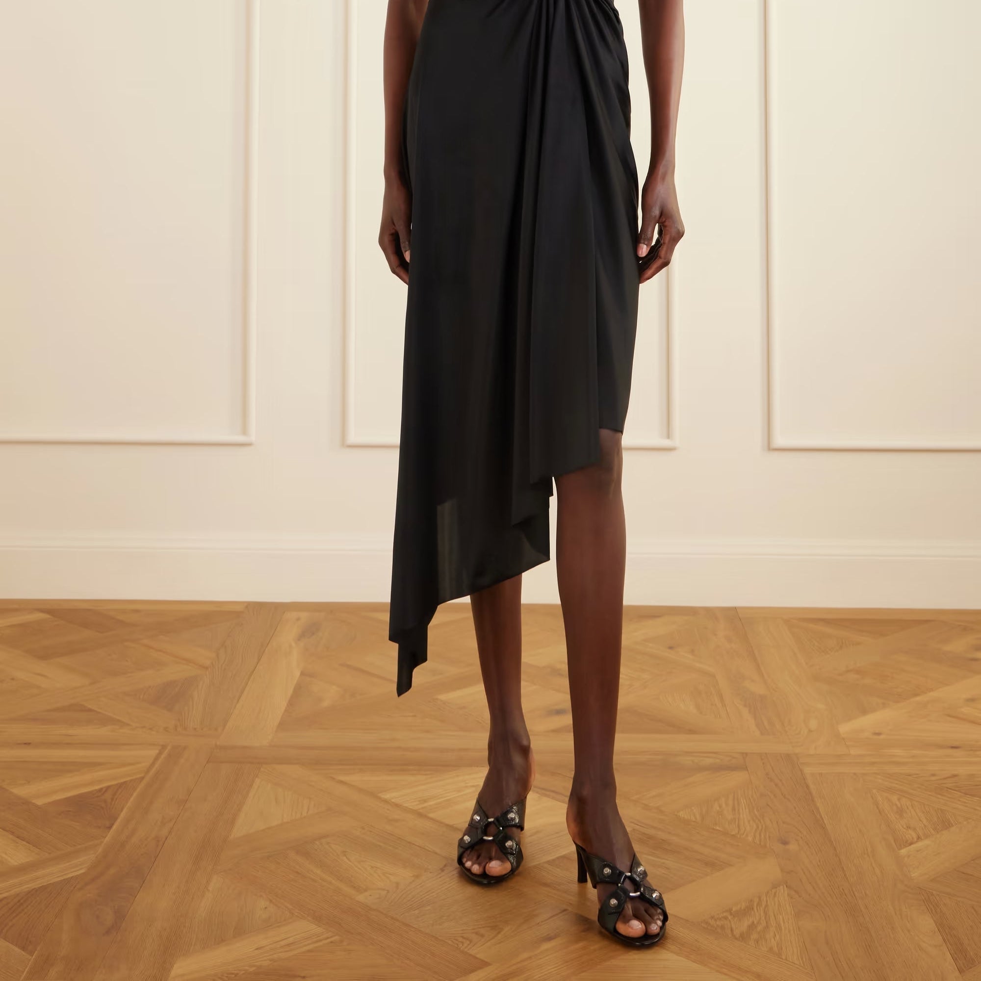 BALENCIAGA EMBELLISHED CRINKLED-LEATHER SANDALS