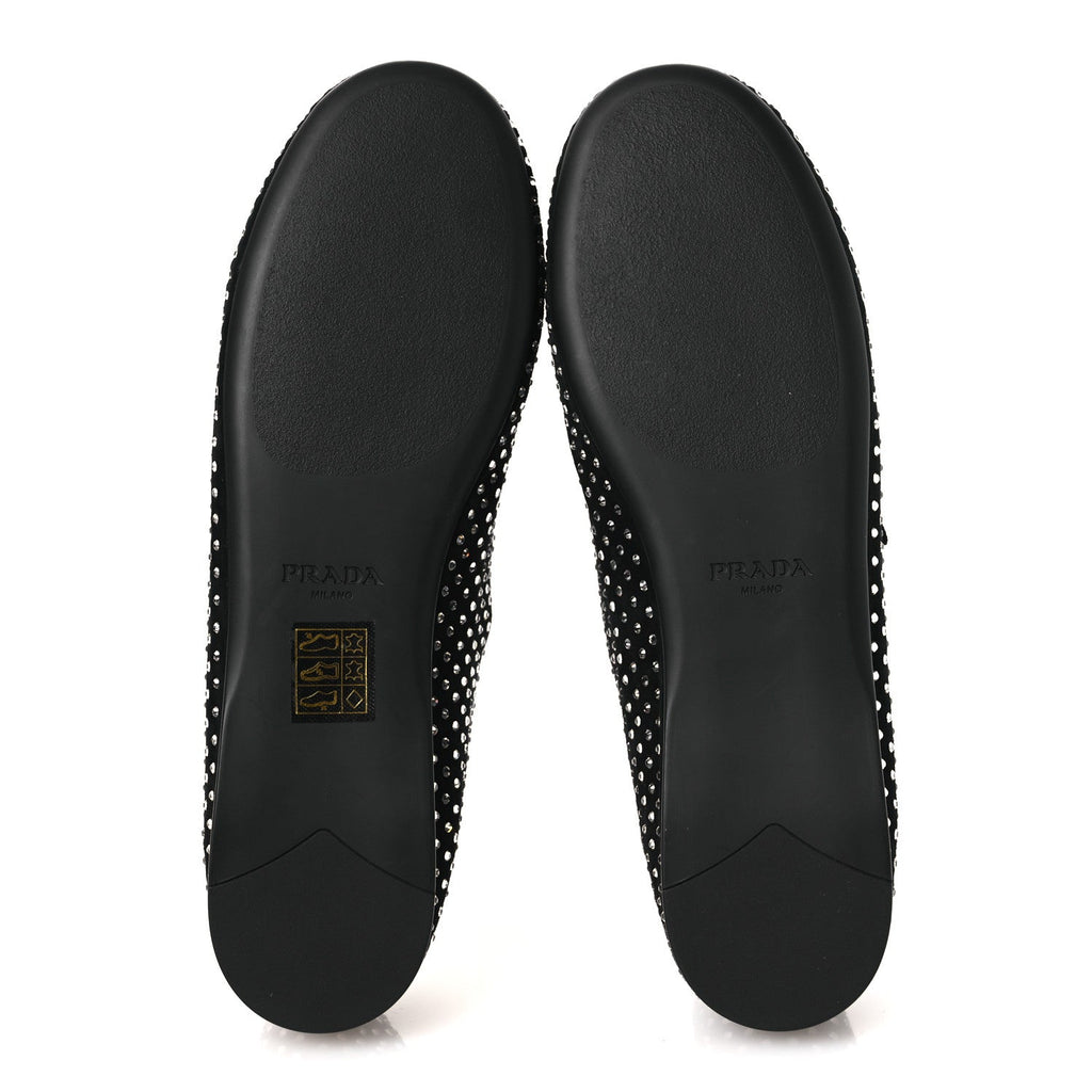 SUEDE CRYSTAL STUDDED BALLERINA FLATS BLACK