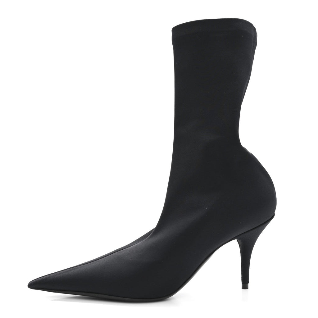 MATTE SPANDEX EXTREME POINTED TOE KNIFE 80MM ANKLE BOOTS BLACK