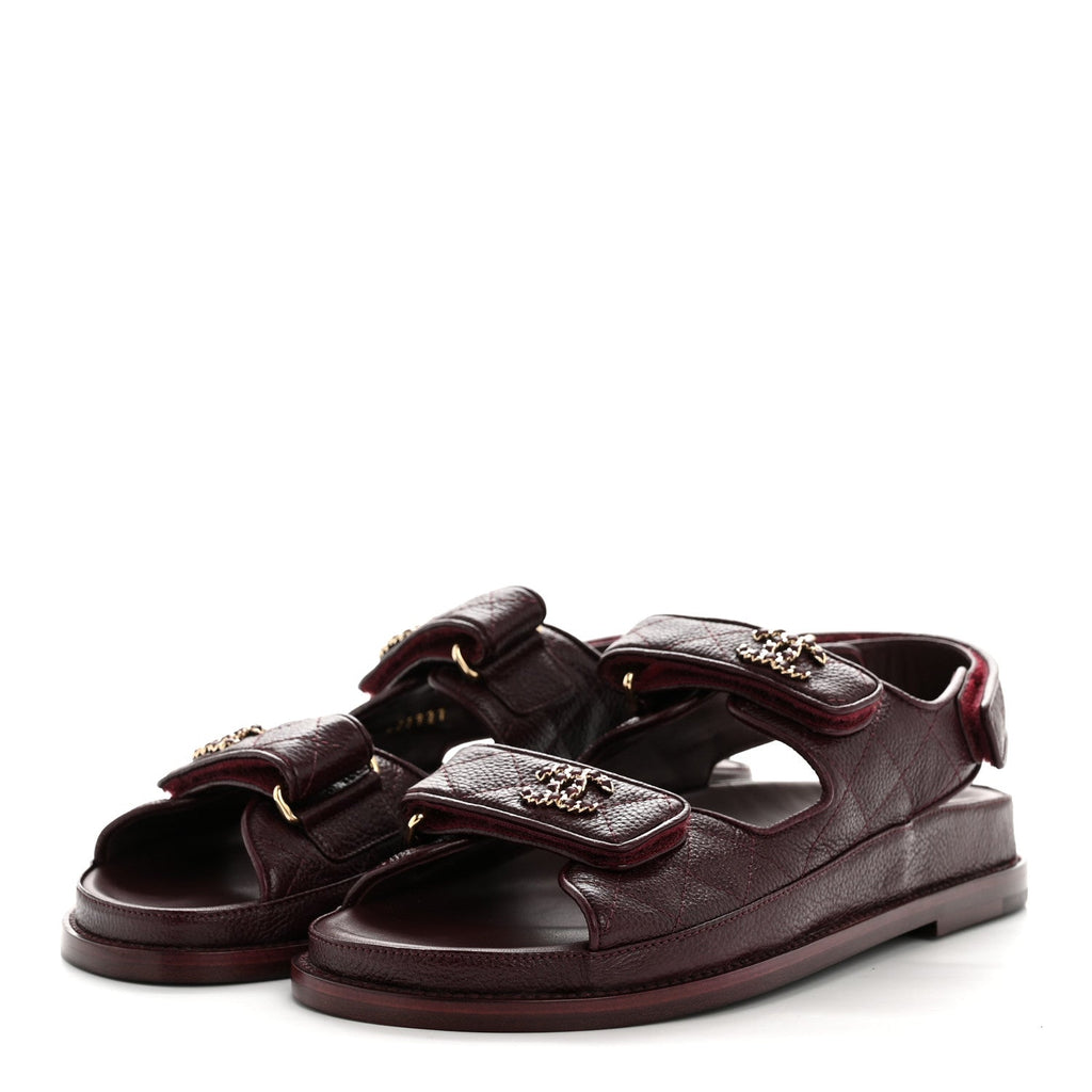 GRAINED CALFSKIN VELCRO DAD SANDALS MAROON