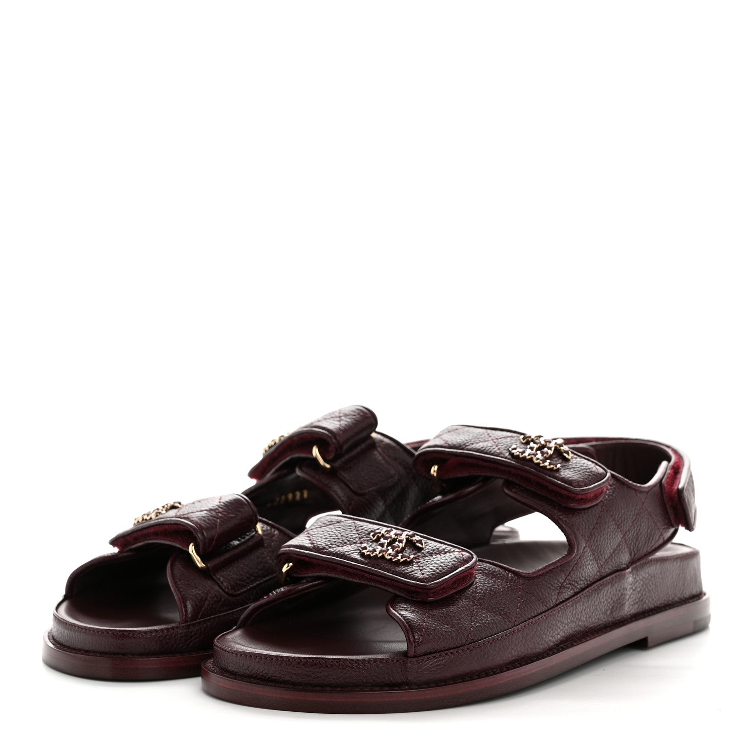 GRAINED CALFSKIN VELCRO DAD SANDALS MAROON