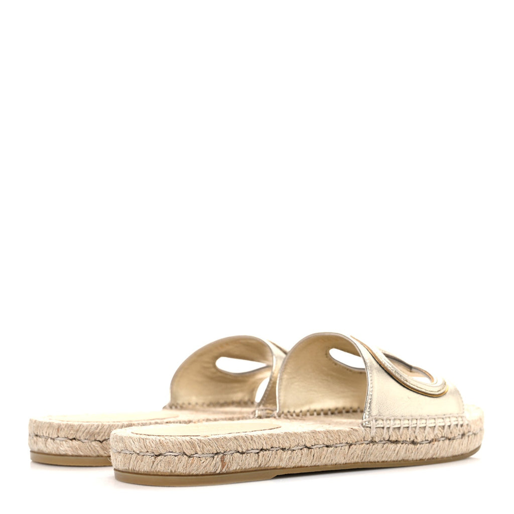LAMINATED NAPA VLOGO CUT OUT ESPADRILLE FLAT SLIDE SANDALS SILVER