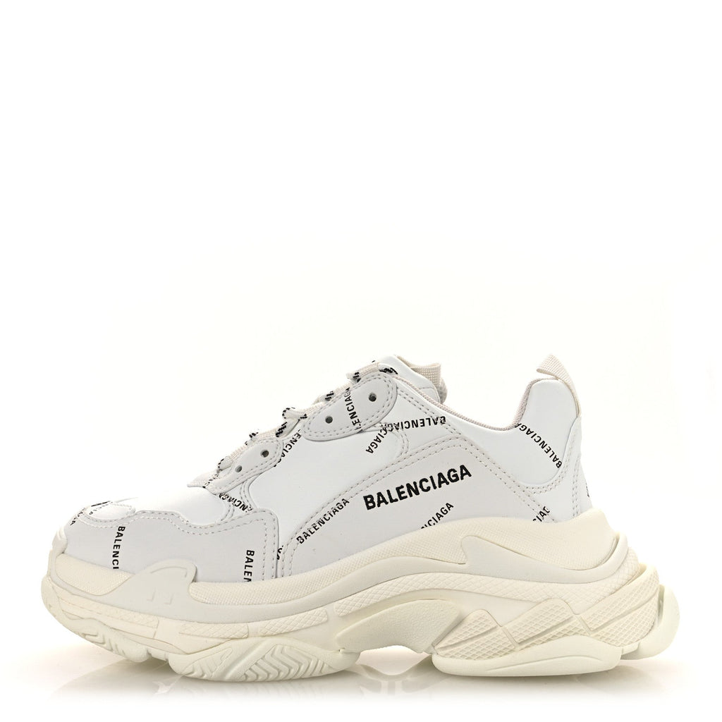 TECHNICAL FABRIC ALLOVER LOGO WOMENS TRIPLE S SNEAKERS WHITE BLACK