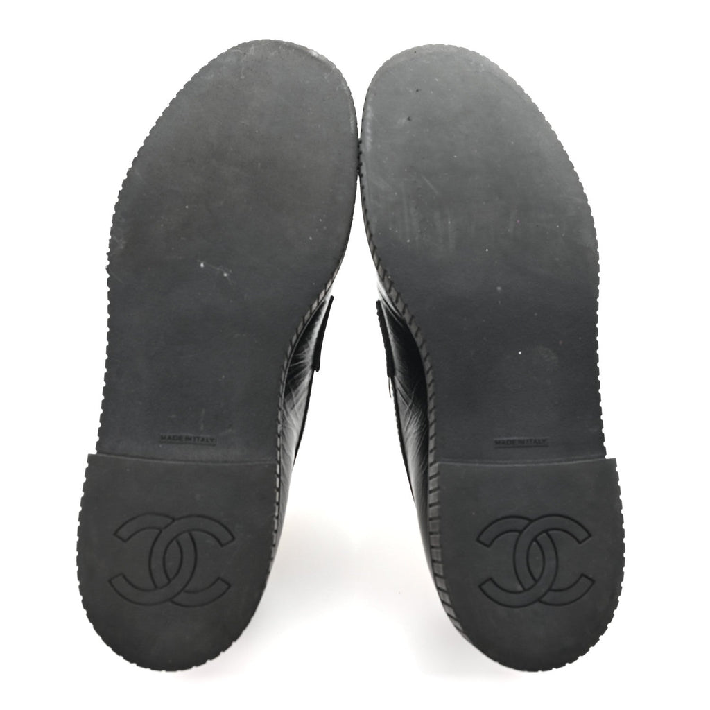 SHINY CRUMPLED CALFSKIN CC MOCASSIN LOAFERS BLACK
