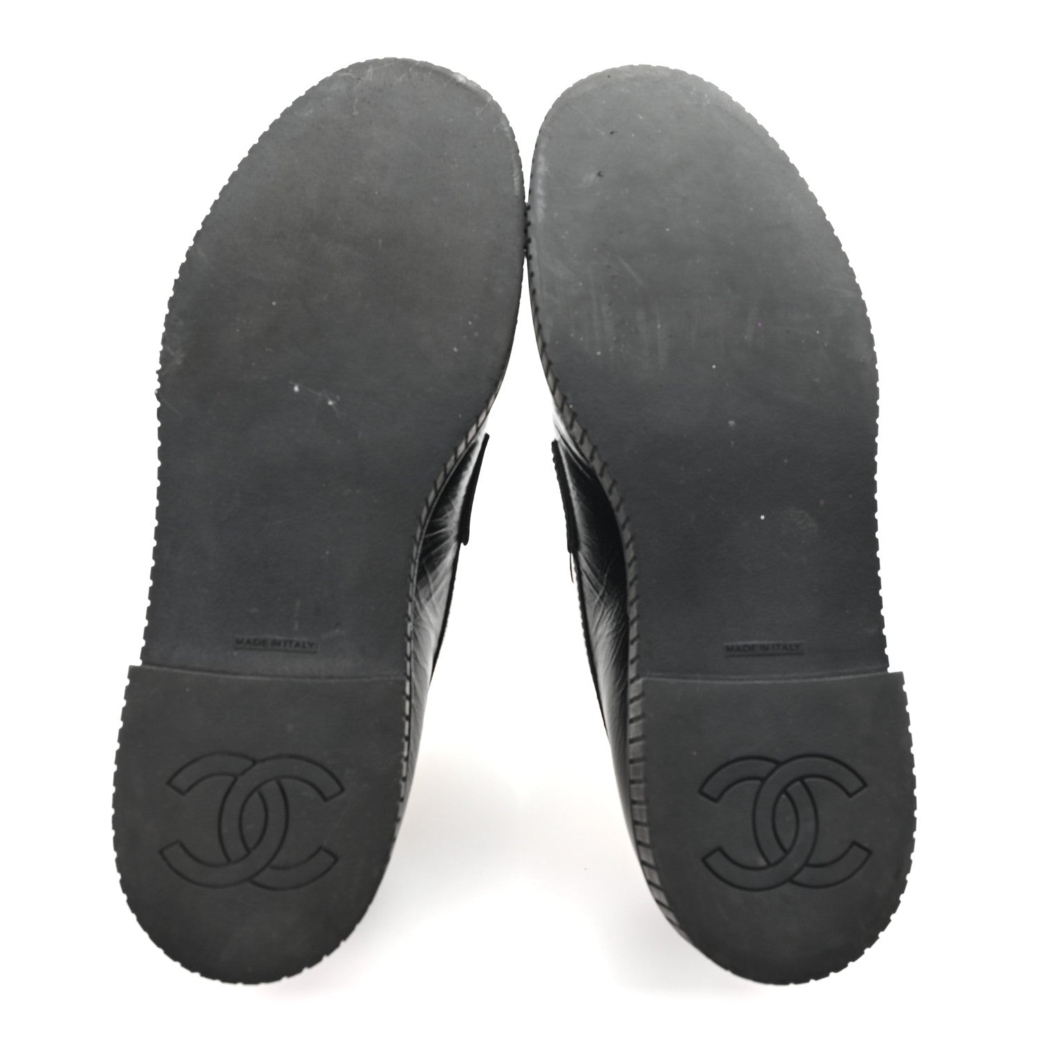 SHINY CRUMPLED CALFSKIN CC MOCASSIN LOAFERS BLACK