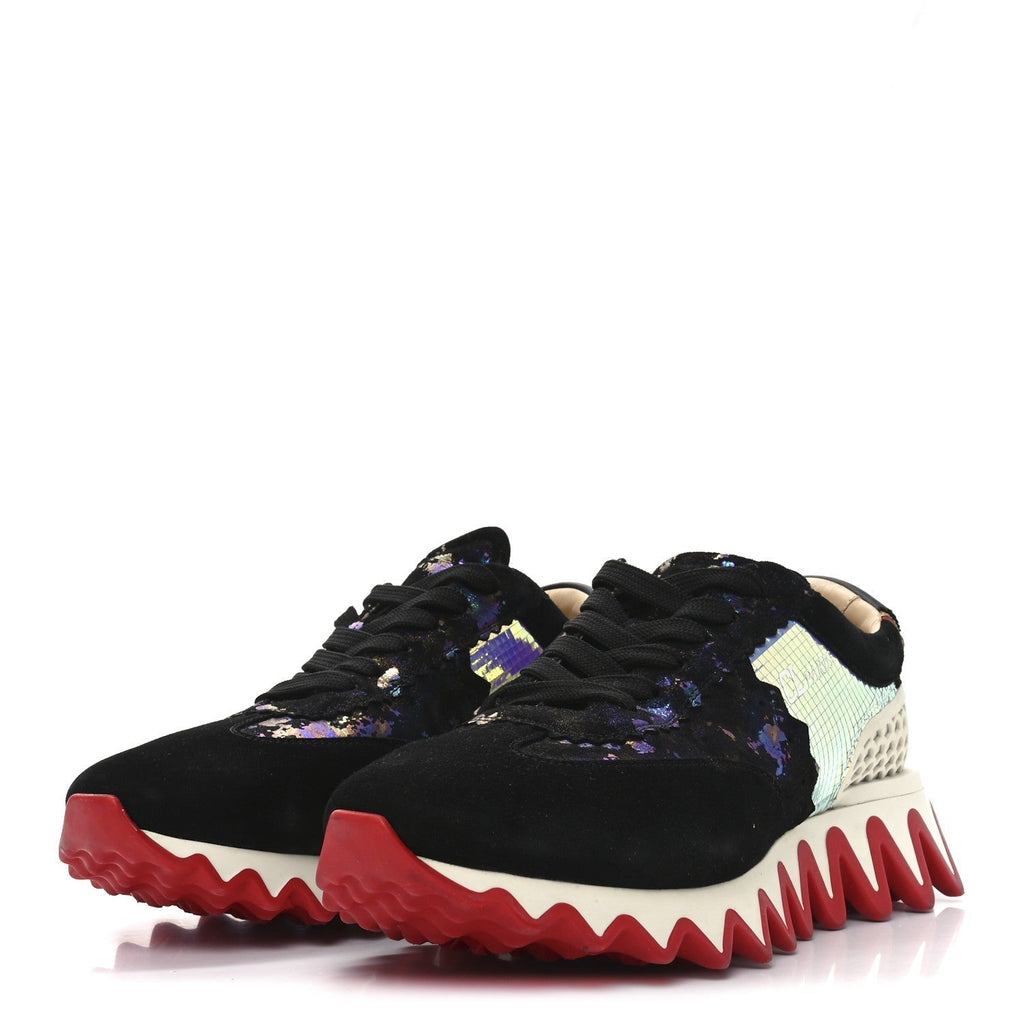 SUEDE MESH CALFSKIN LOUBISHARK SNEAKERS BLACK MULTICOLOR