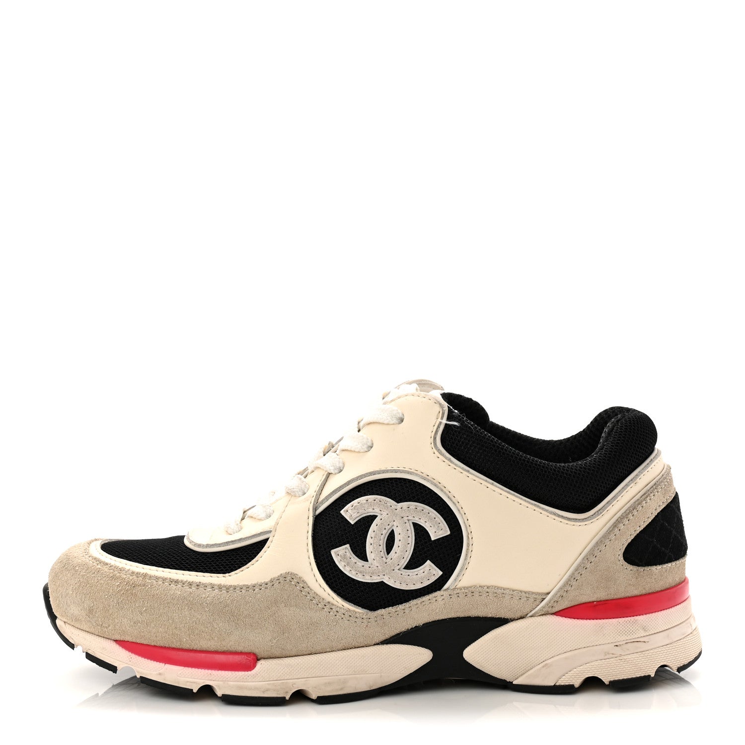 MESH SUEDE CALFSKIN GRAINED CALFSKIN WOMENS CC SNEAKERS WHITE BLACK PINK