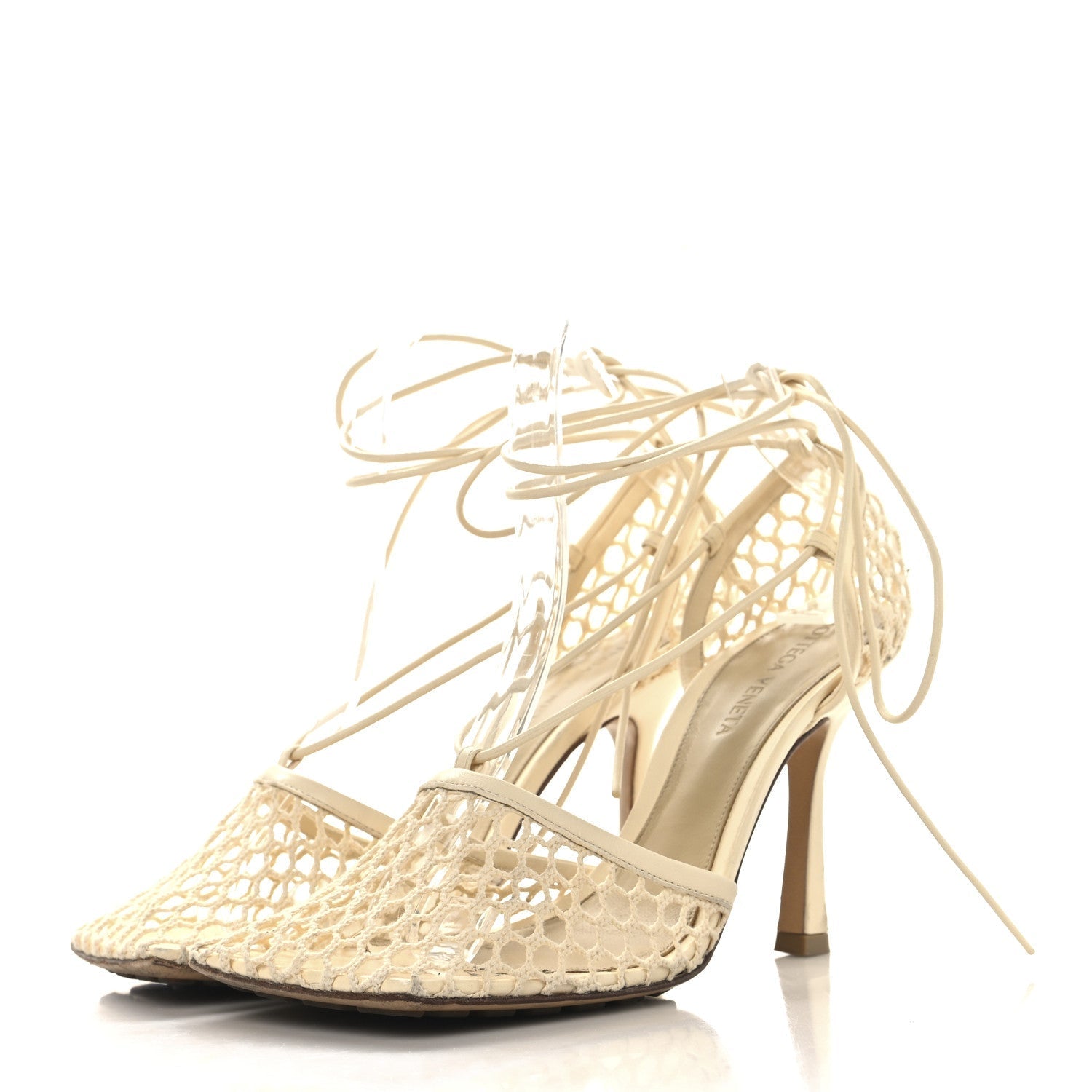 MESH NAPPA STRETCH ANKLE TIE SANDALS TOILE