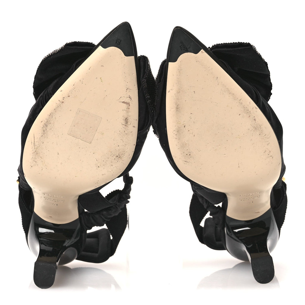 SATIN SEQUIN BOW 85MM SLINGBACK PUMPS BLACK