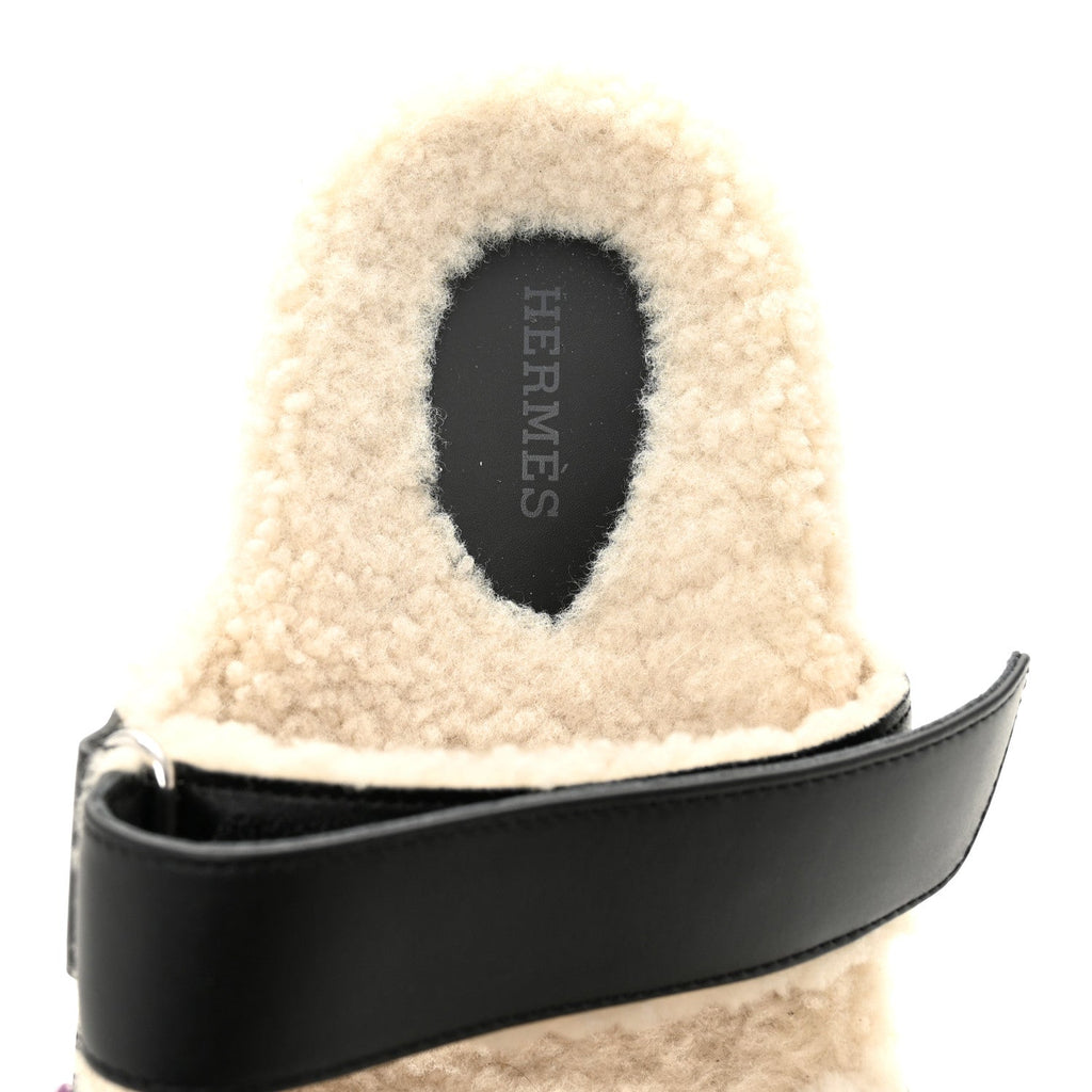 CALFSKIN WOOLSKIN WOMENS CHYPRE SANDALS BLACK ECRU