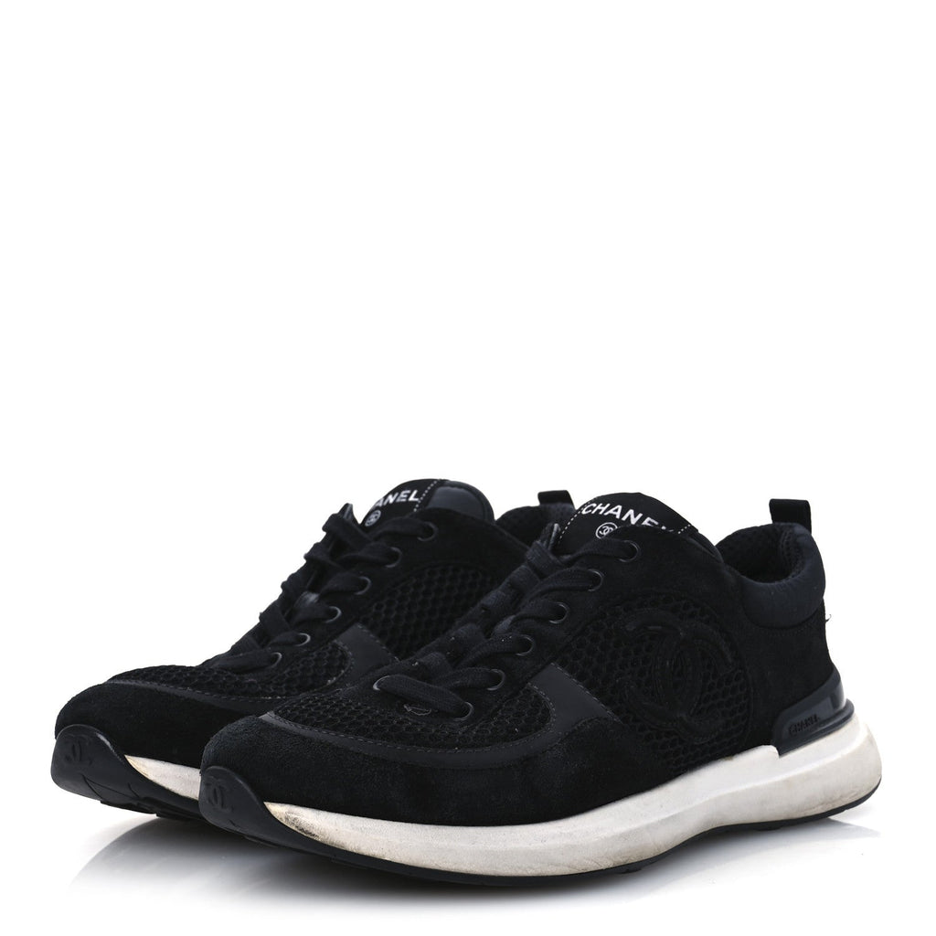 CALFSKIN MESH LYCRA SUEDE WOMENS LOGO SNEAKERS BLACK