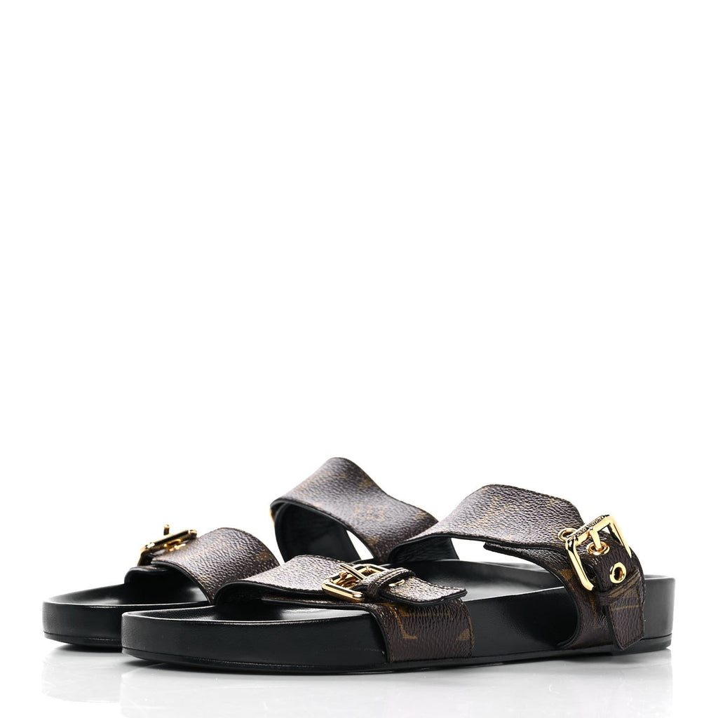 LOUIS VUITTON BOM DIA FLAT MULE IN BLACK PATENT MONOGRAM